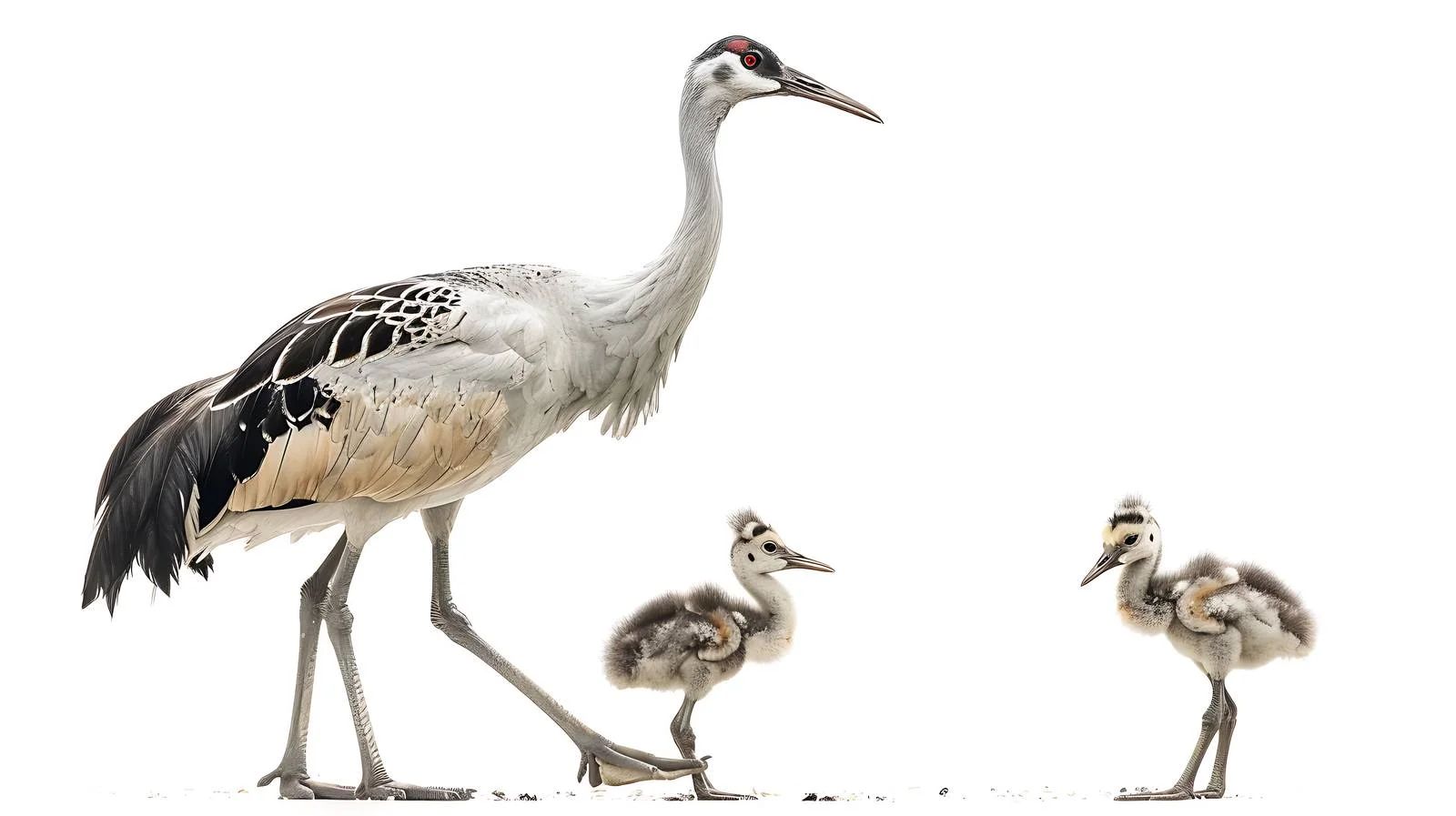 Graceful crane family with two chicks — free download from Dotvec