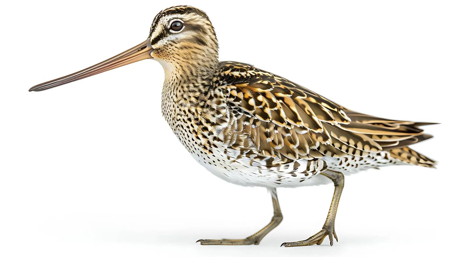 Common Snipe Close-Up on White Background — free download from Dotvec