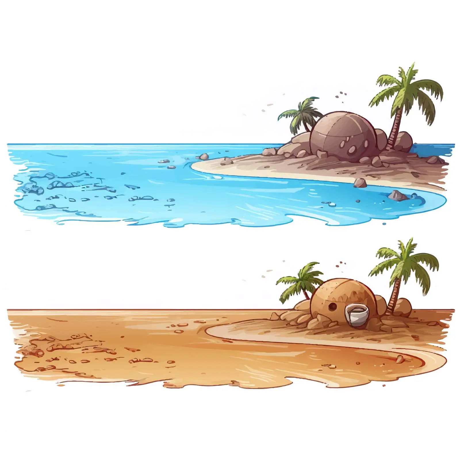 Comparison of Clean and Polluted Beach Illustration — free download from Dotvec