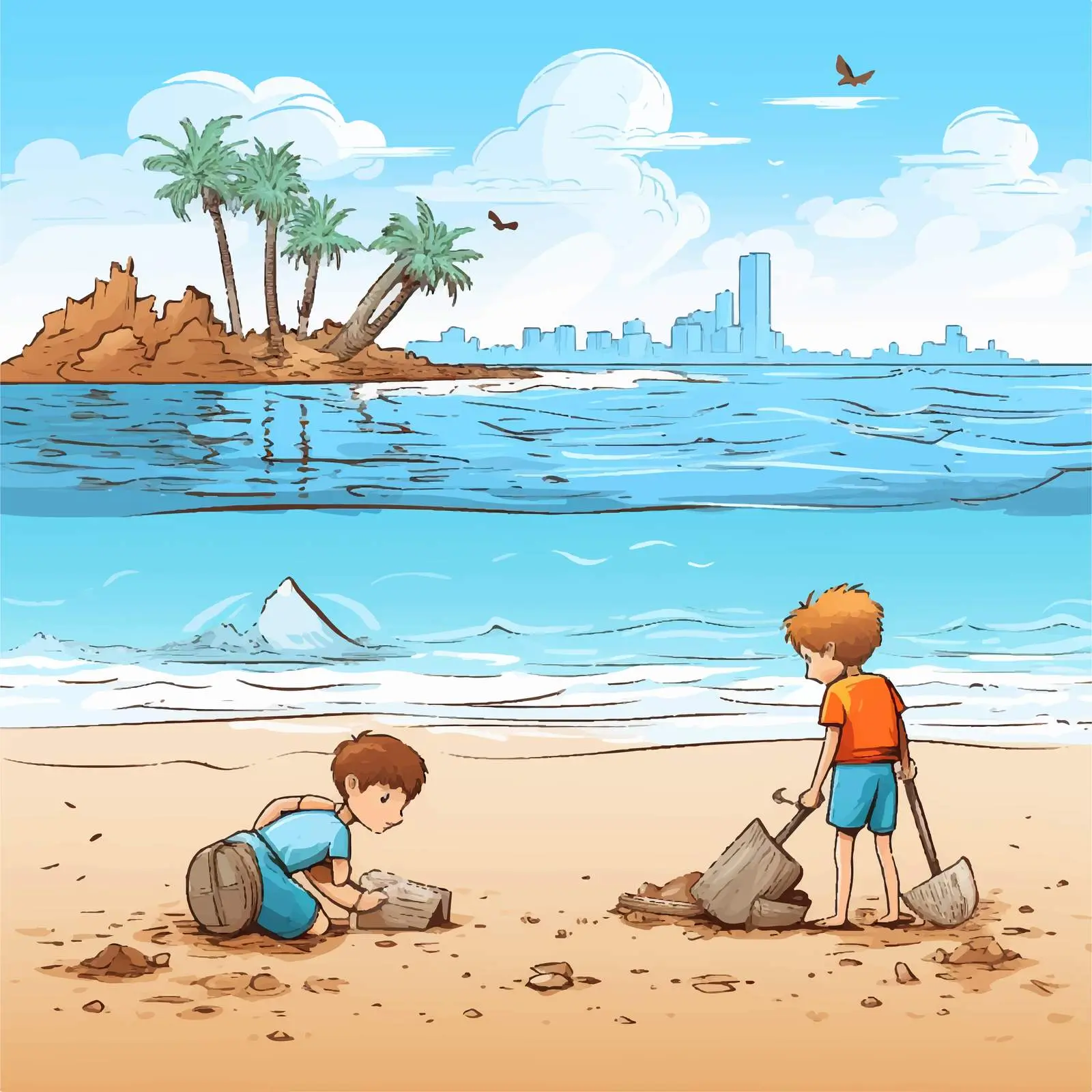 Clean vs Dirty Beach Illustration Vector — free download from Dotvec