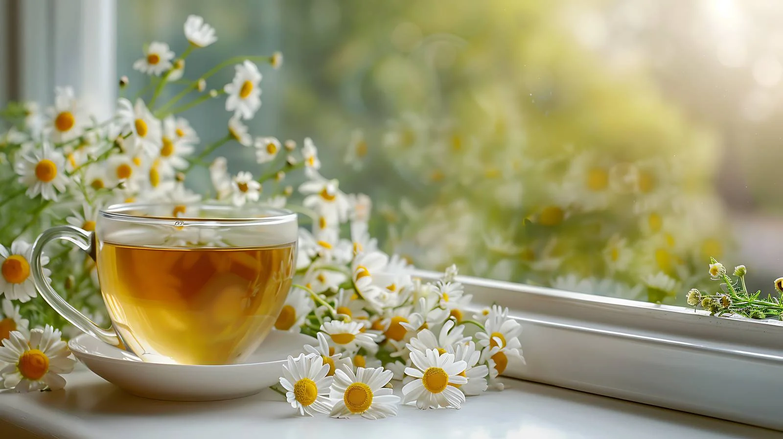 Elegant Chamomile Tea Cup in Window Light — free download from Dotvec