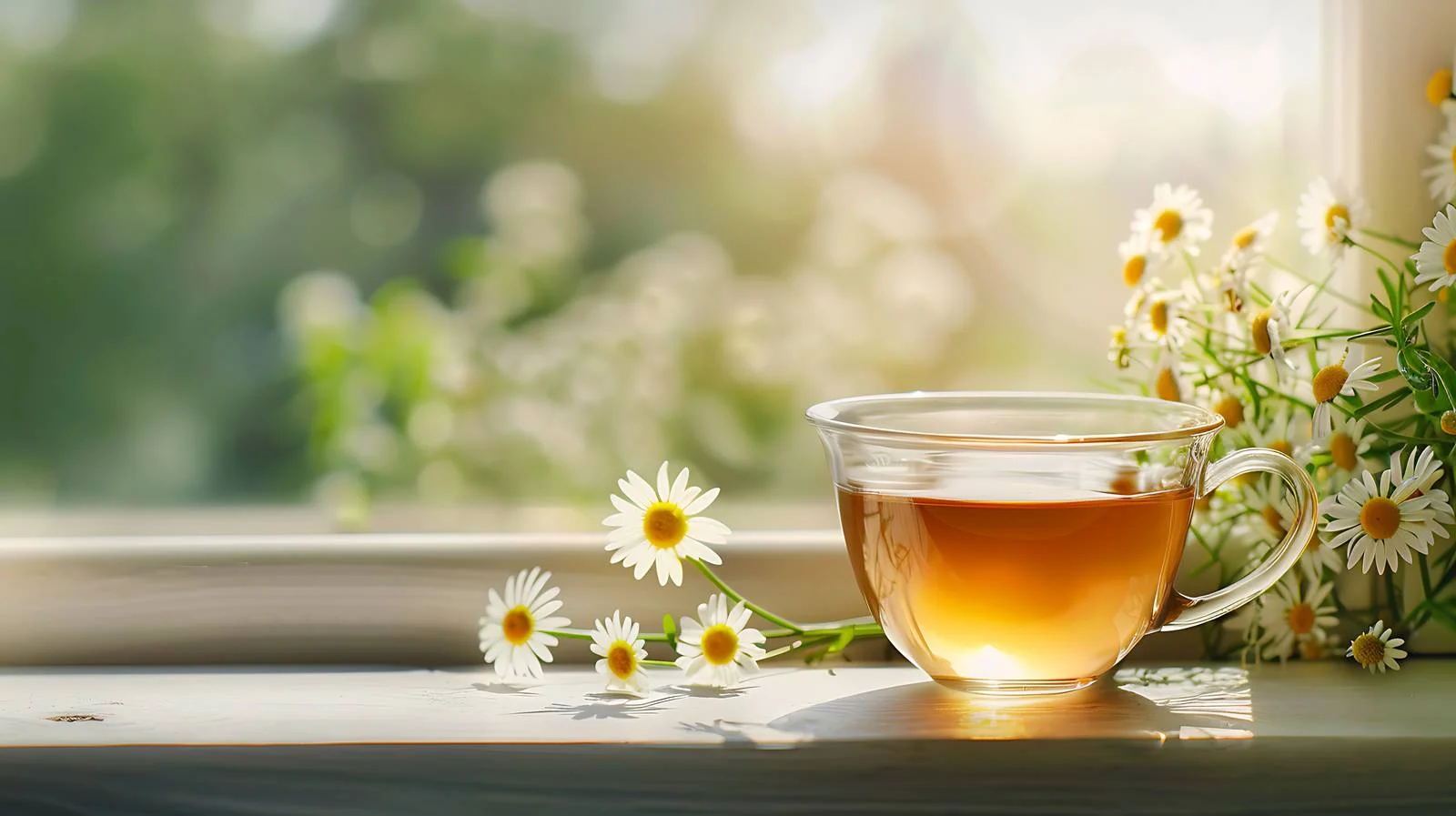 Elegant Chamomile Tea Cup on Windowsill — free download from Dotvec