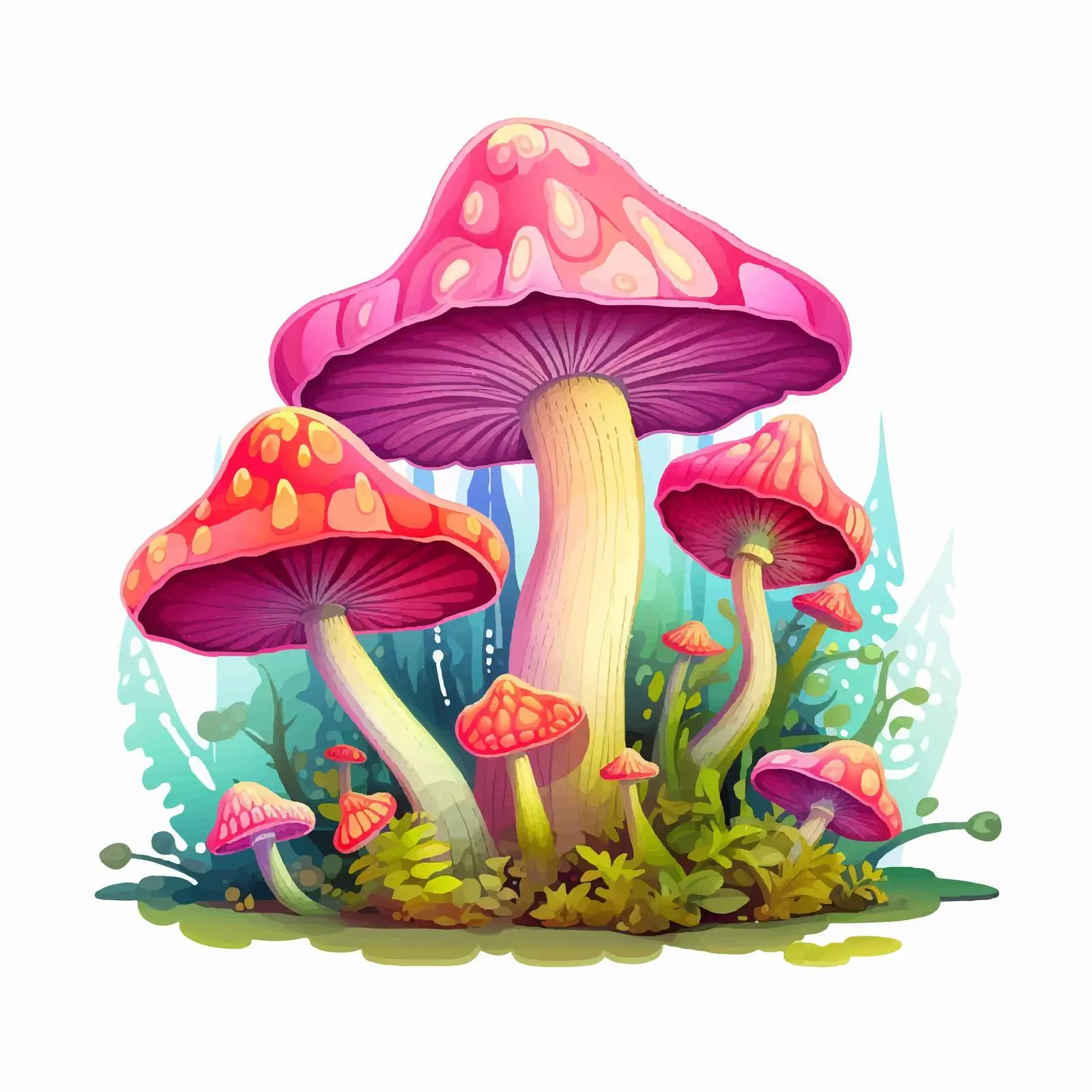 Exotic Colorful Fantasy Fairy Tale Mushrooms — free download from Dotvec
