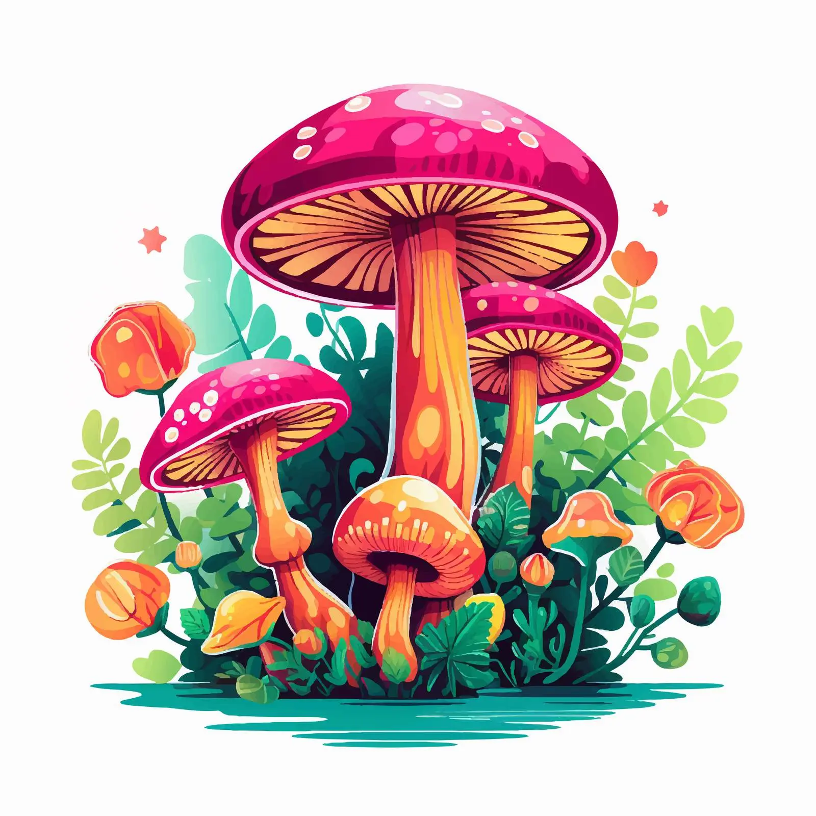 Exotic Colorful Magical Fairy Tale Mushrooms — free download from Dotvec