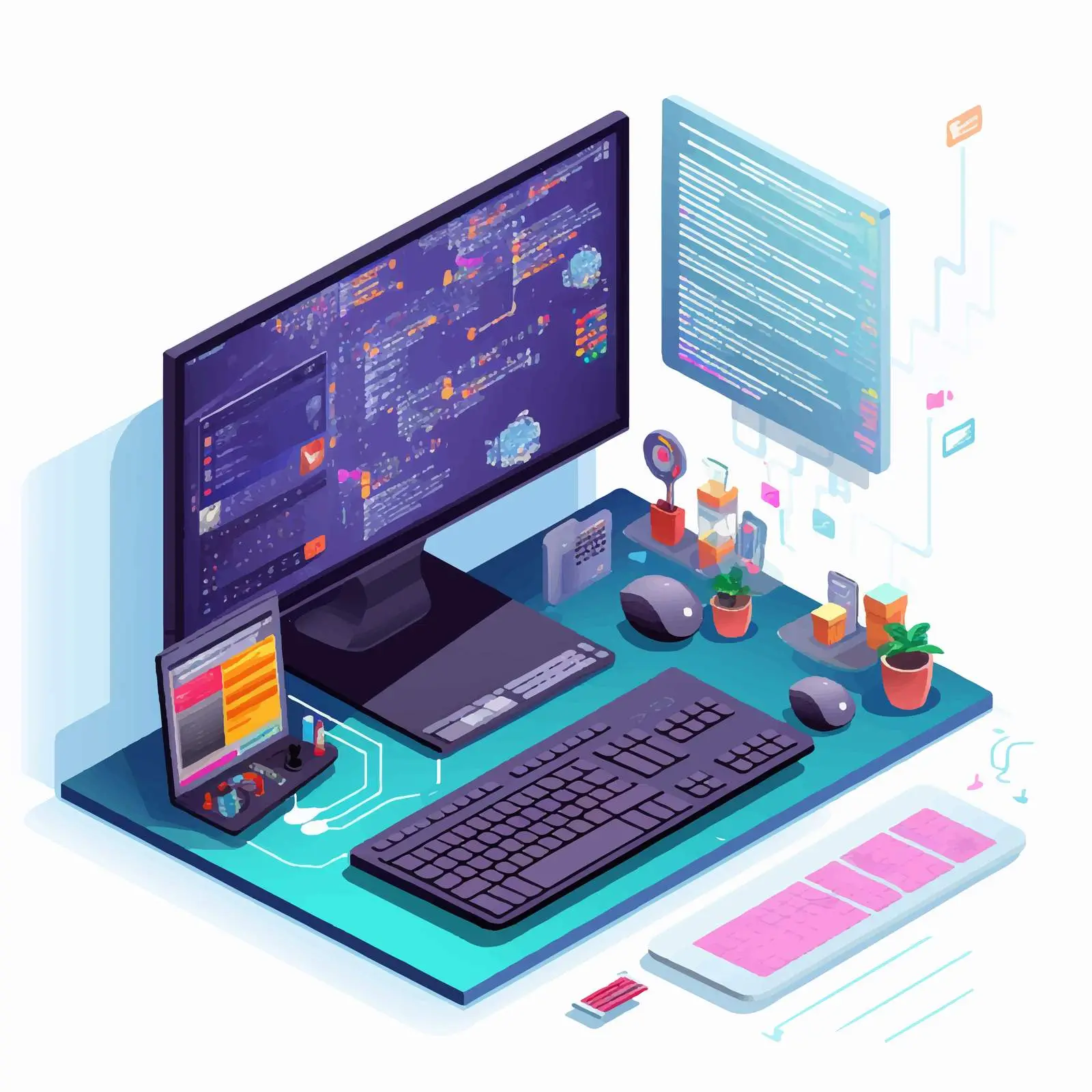 Computer Display with Keyboard and Mouse Pad – free web development image from Dotvec