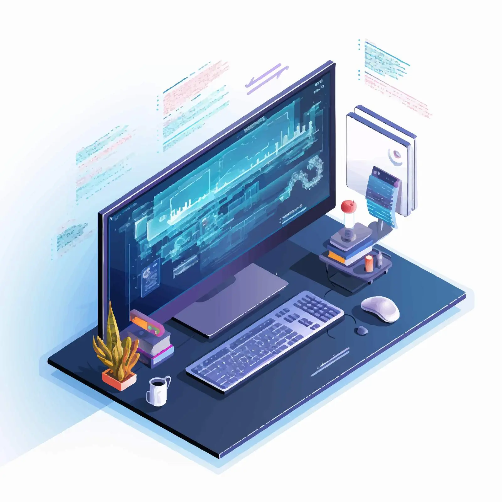 Computer Setup with Coding Elements Vector Design – free app development image from Dotvec