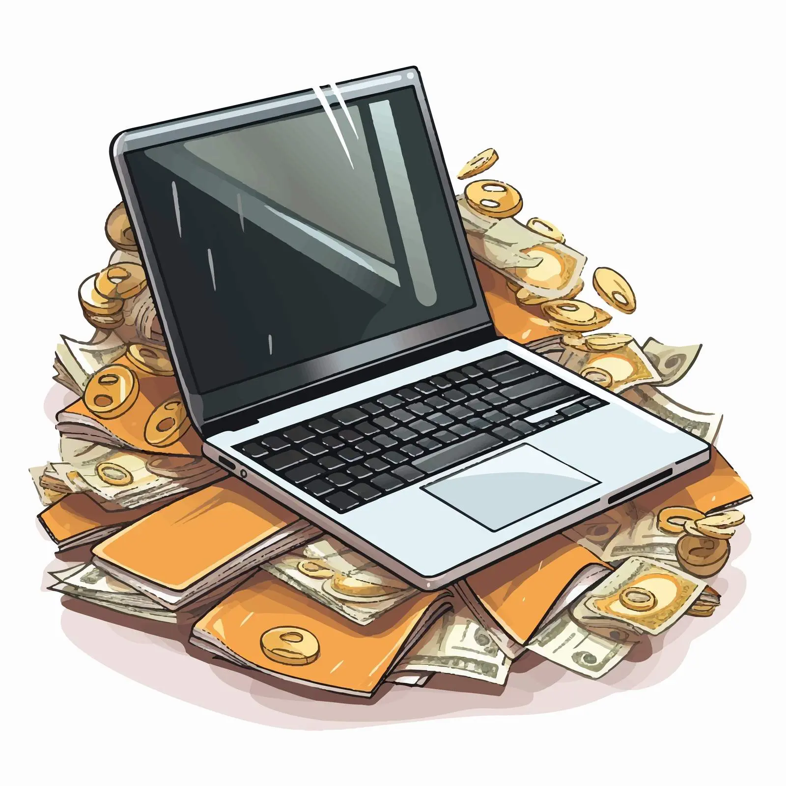 Laptop with Financial Documents Vector Illustration — free download from Dotvec