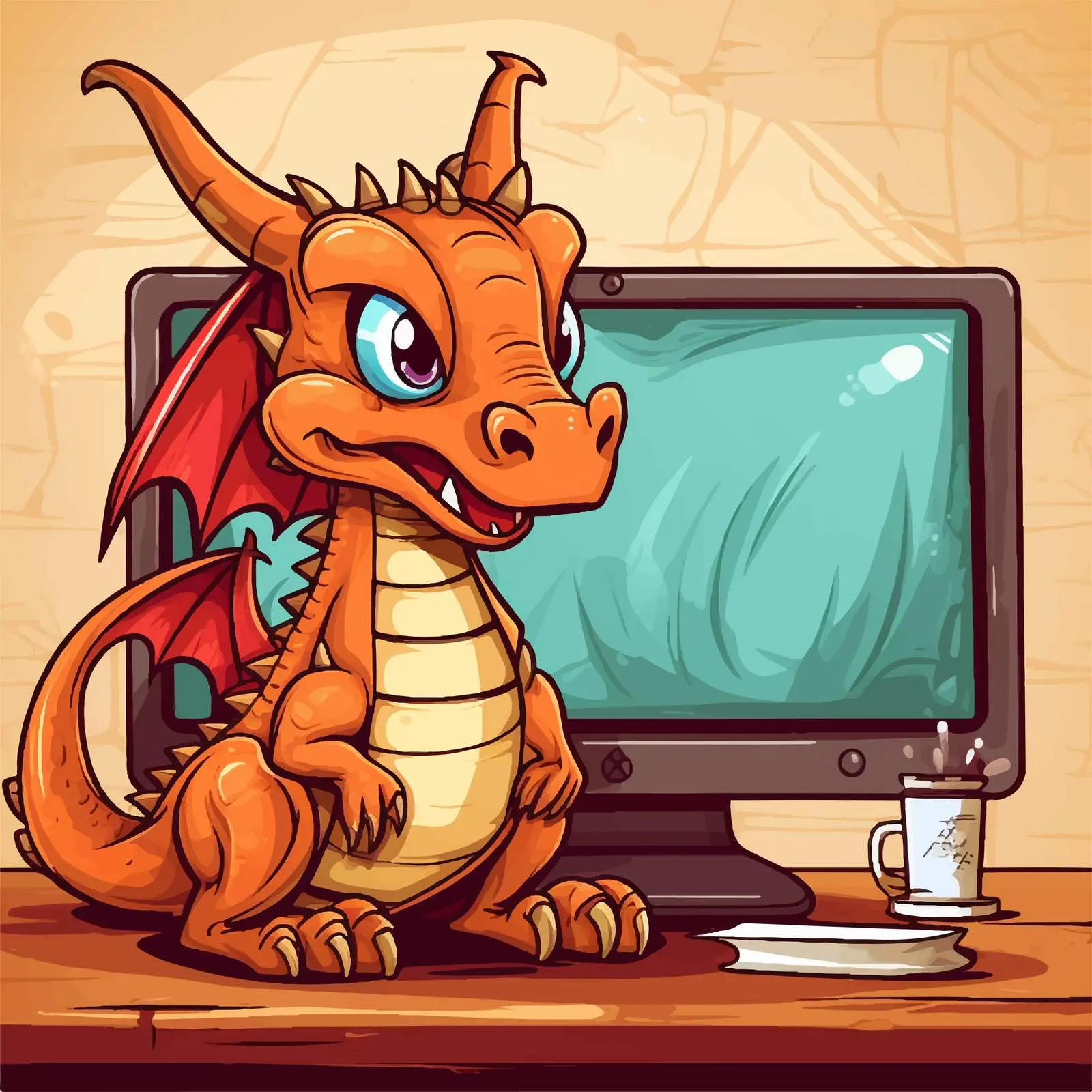 Cartoon Dragon Character with Computer Monitor — free download from Dotvec