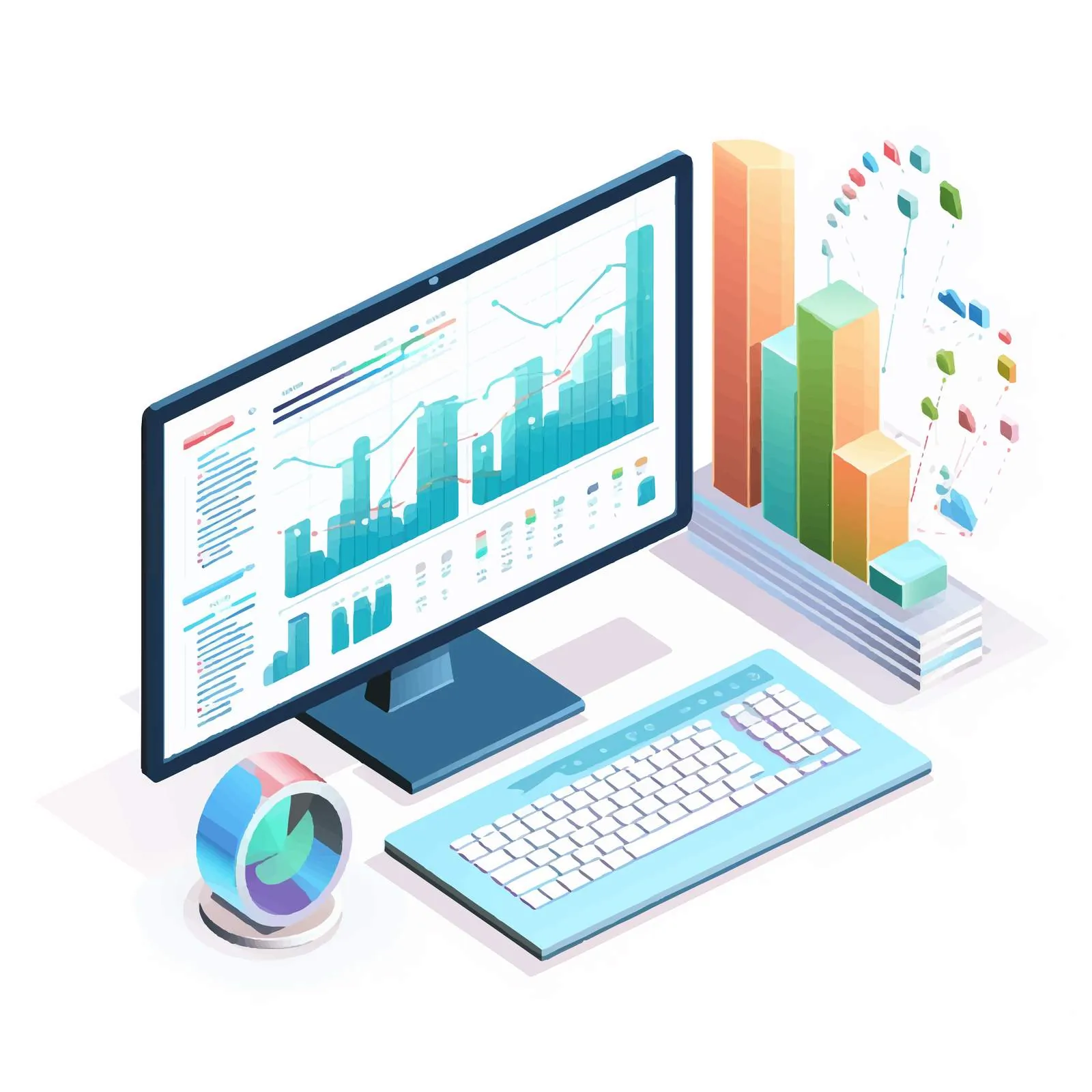 Isometric Computer Visualization with Data Charts — free download from Dotvec