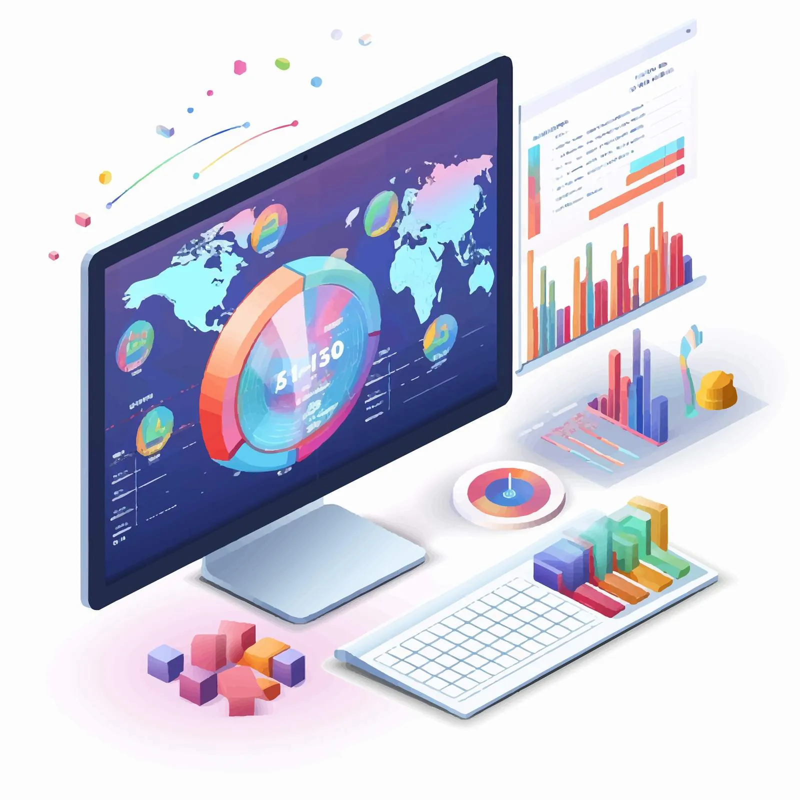 Isometric Computer Displaying Financial Charts Illustration — free download from Dotvec