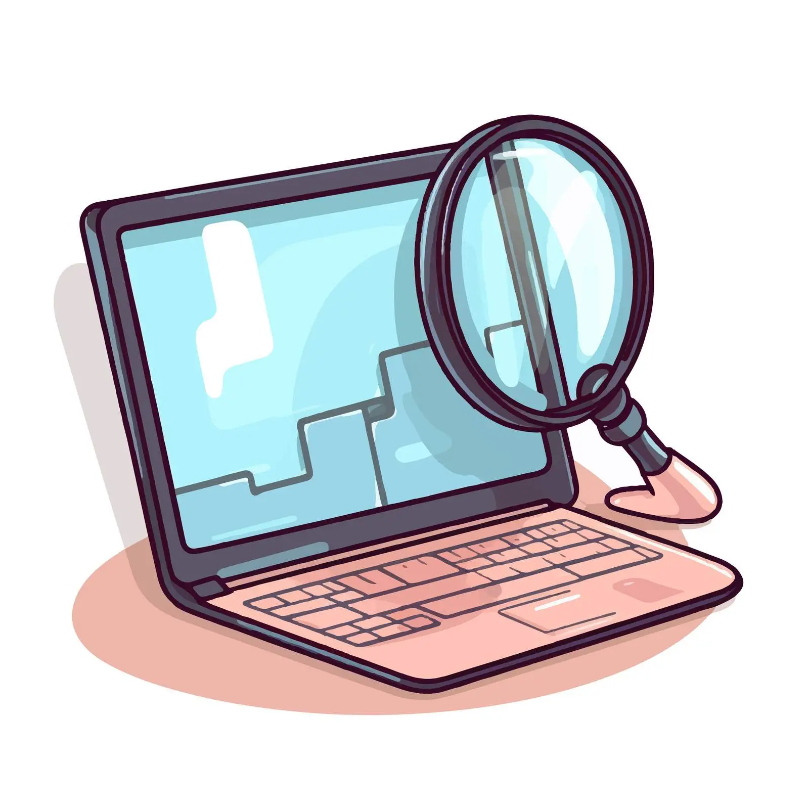 Cartoon Computer with Magnifying Glass Illustration — free download from Dotvec