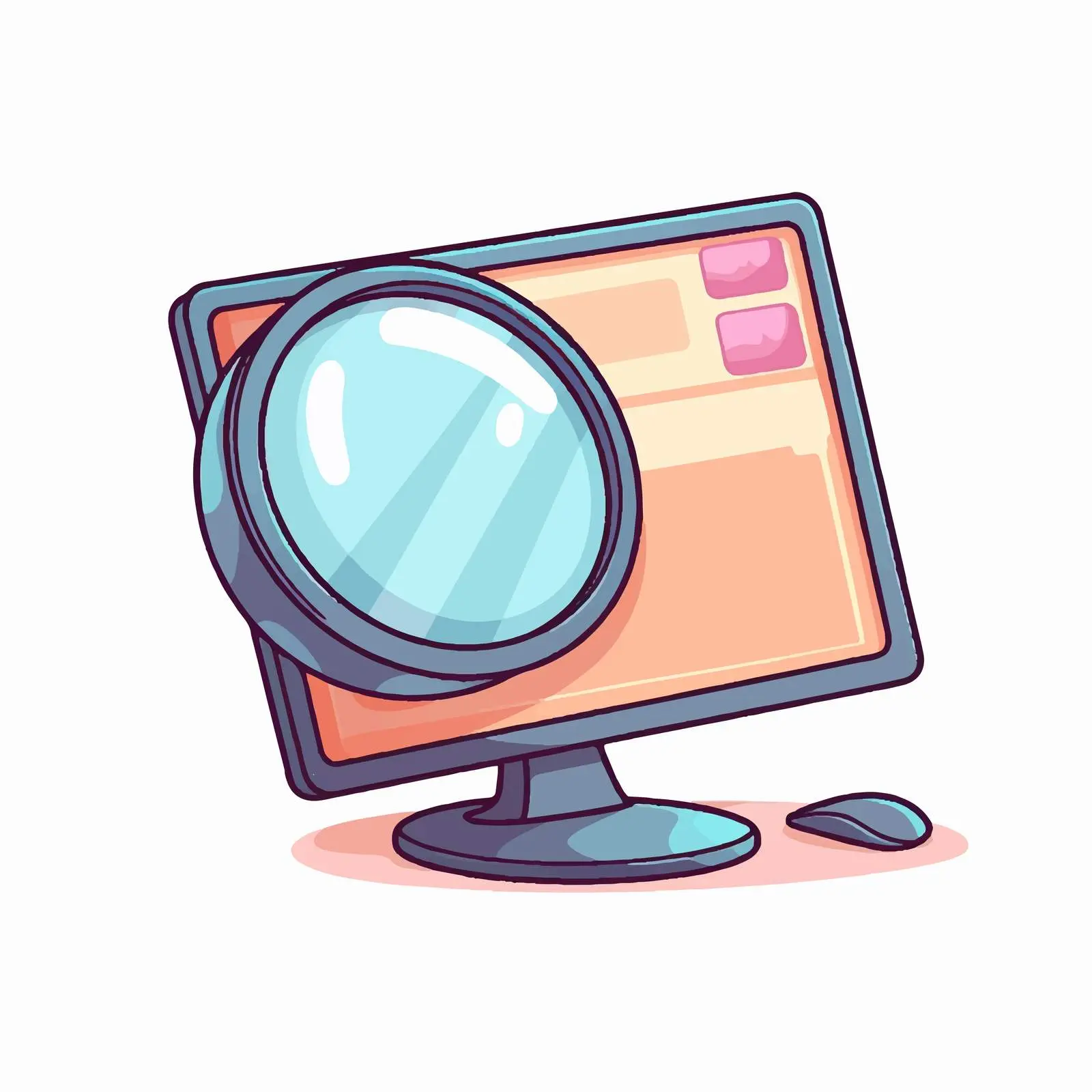 Vector Cartoon Computer with Magnifying Glass Illustration — free download from Dotvec