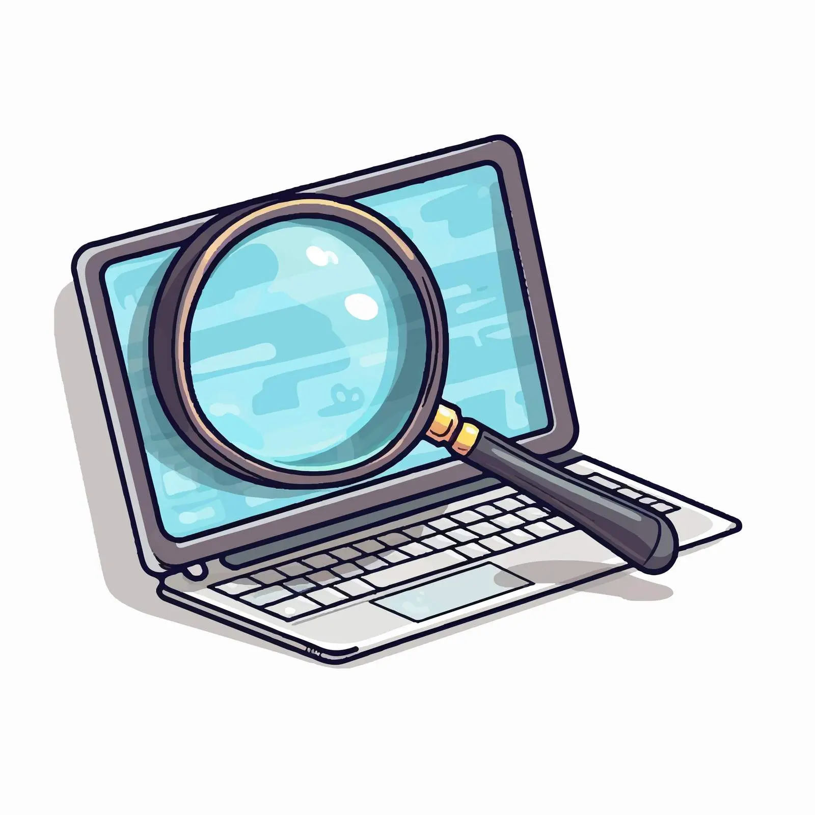 Cartoon Computer with Magnifying Glass Vector Illustration — free download from Dotvec