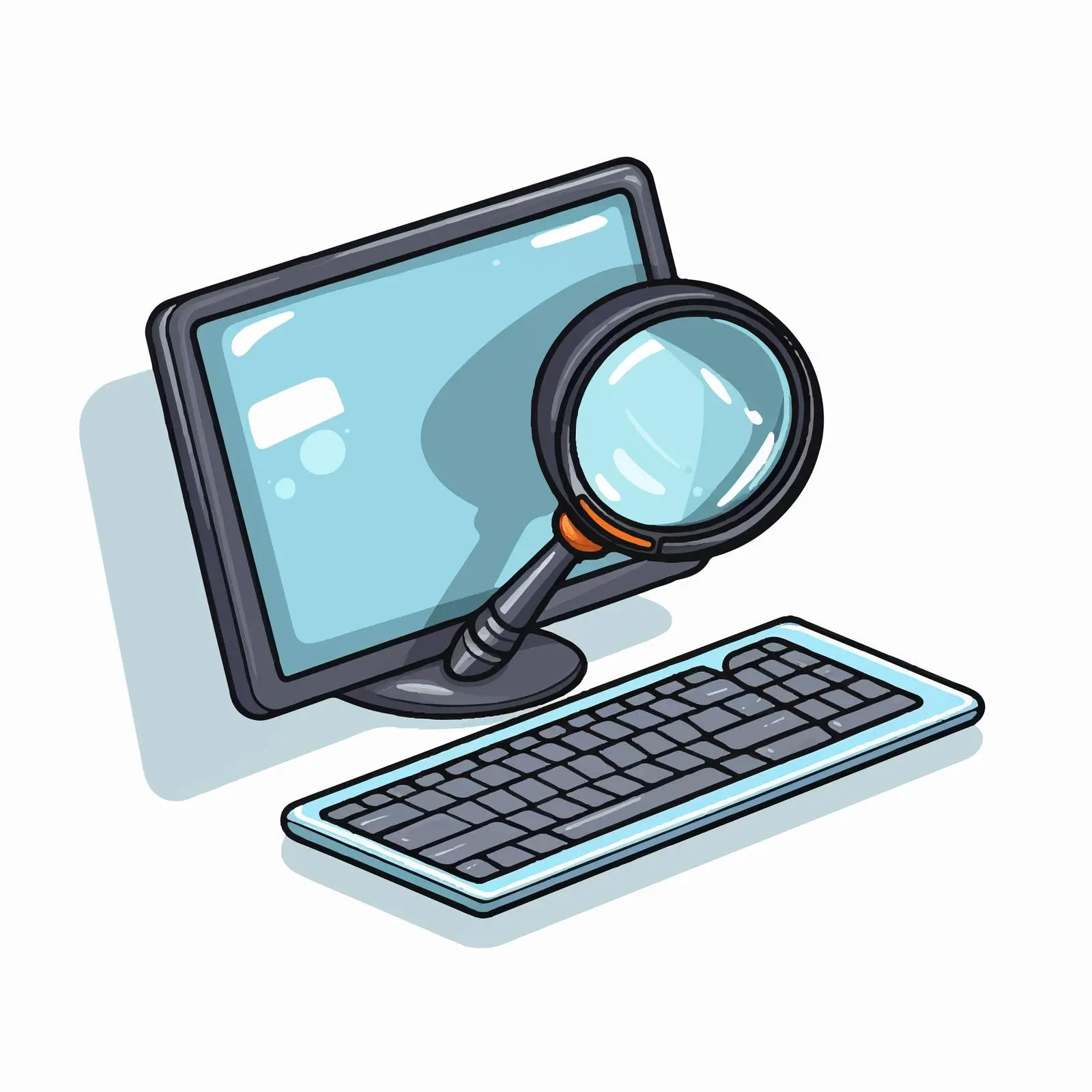 Cartoon Computer with Magnifying Glass Vector Illustration — free download from Dotvec