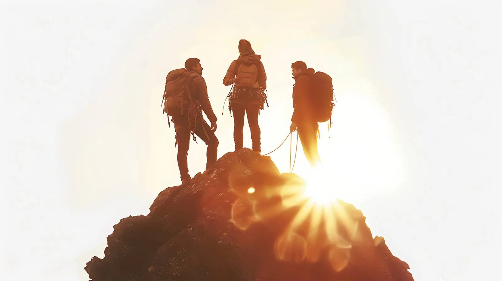 Outdoor expedition: Three individuals with backpack – free harness image from Dotvec