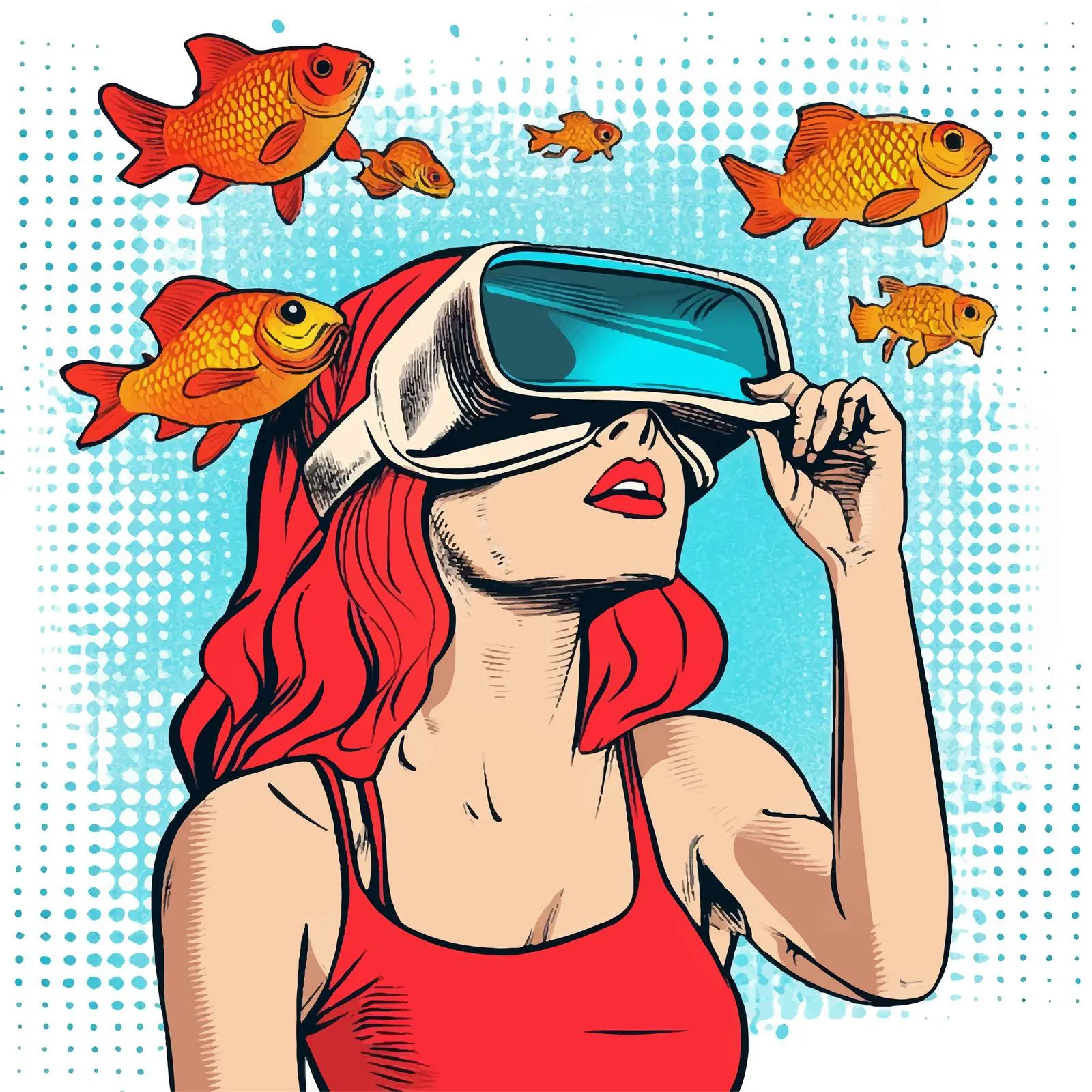 Virtual Reality Concept with Girl and Goldfish — free download from Dotvec