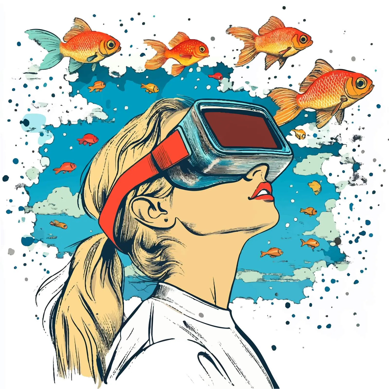 Virtual Reality Concept with 3D Glasses and Goldfish — free download from Dotvec