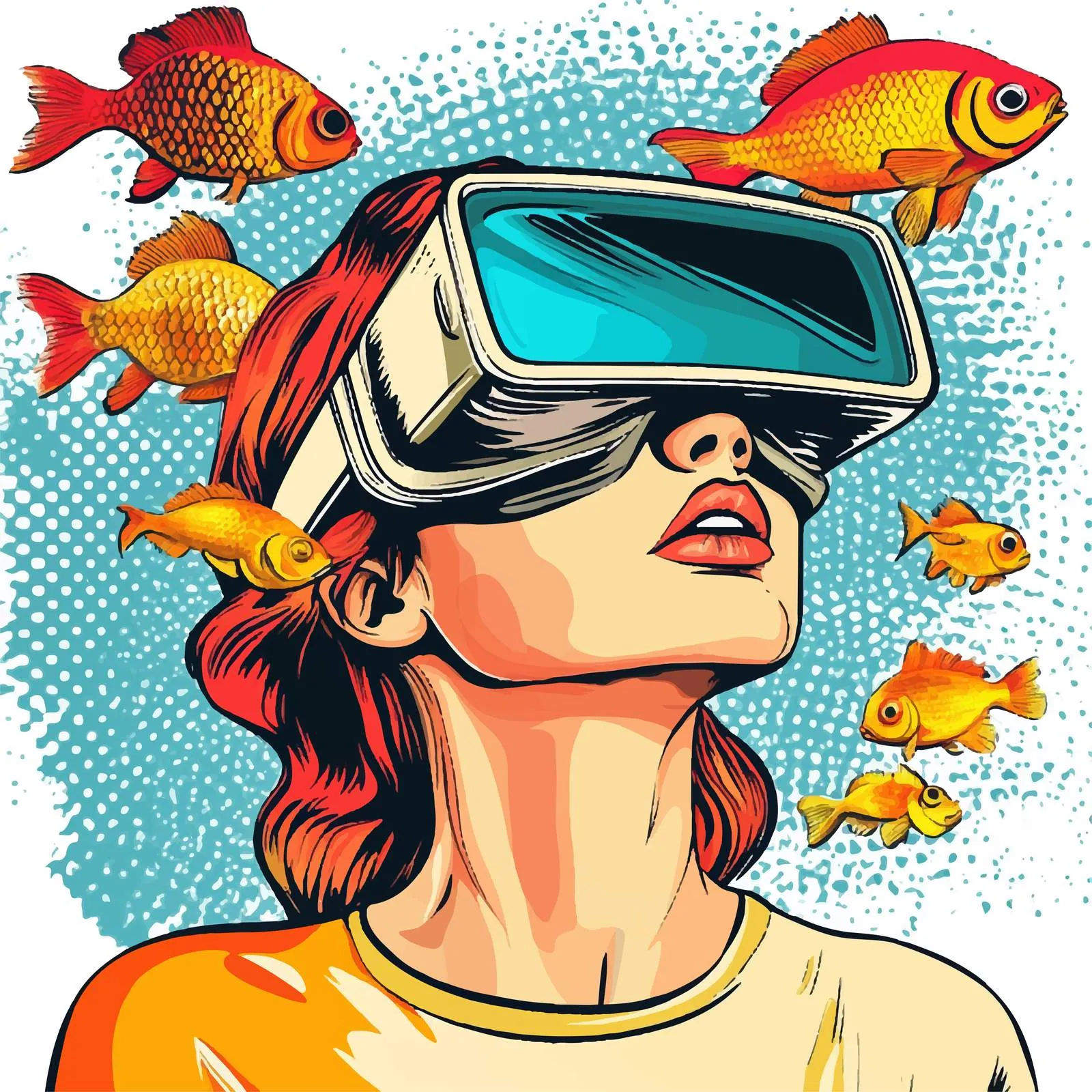 Virtual Reality Concept with Girl and Goldfish — free download from Dotvec