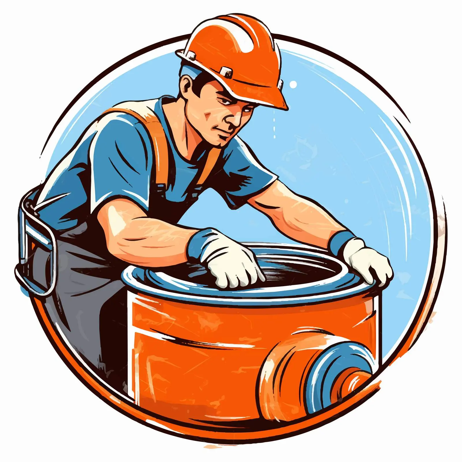 Worker with Concrete Mixing Drum Illustration — free download from Dotvec