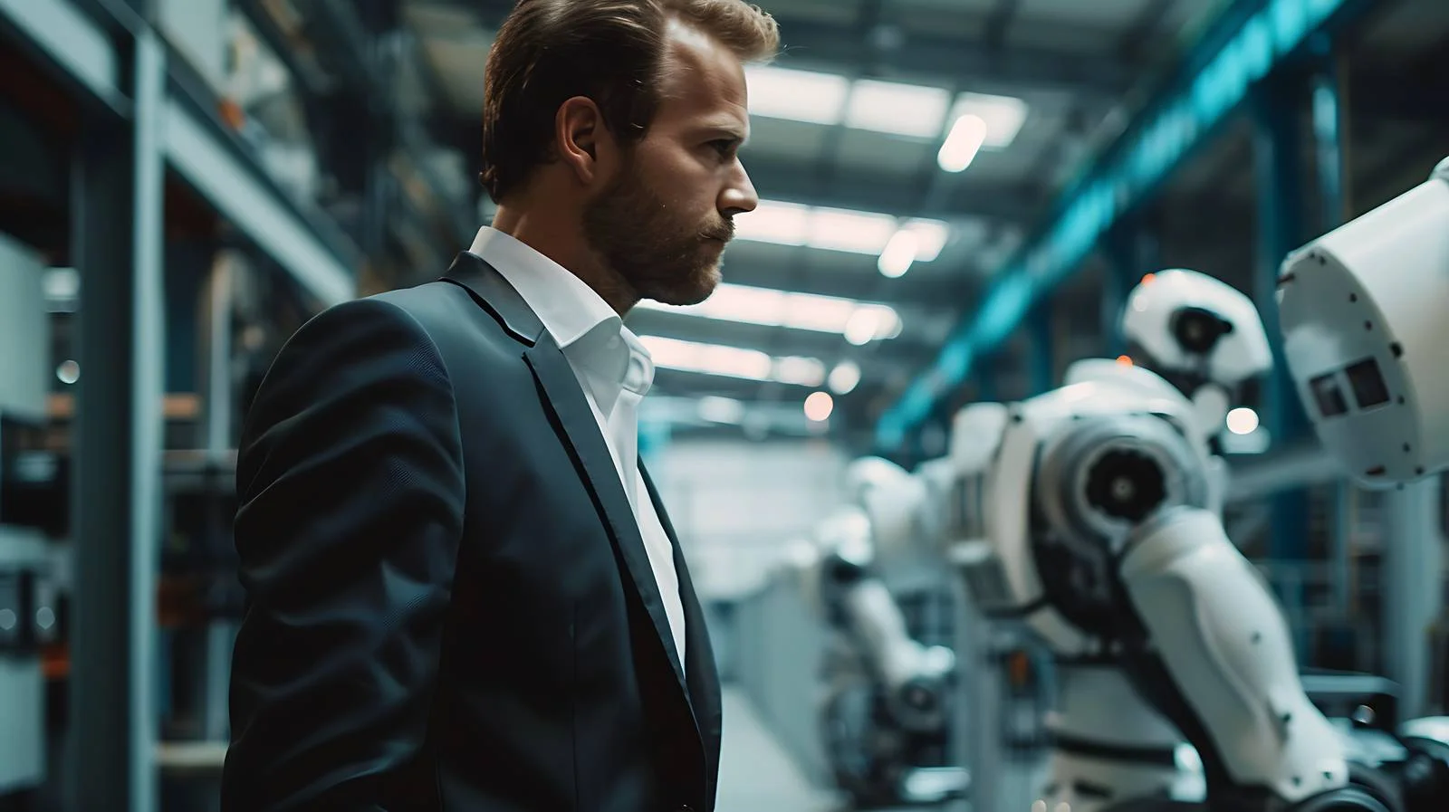 Confident Businessman in Factory Looking — free download from Dotvec