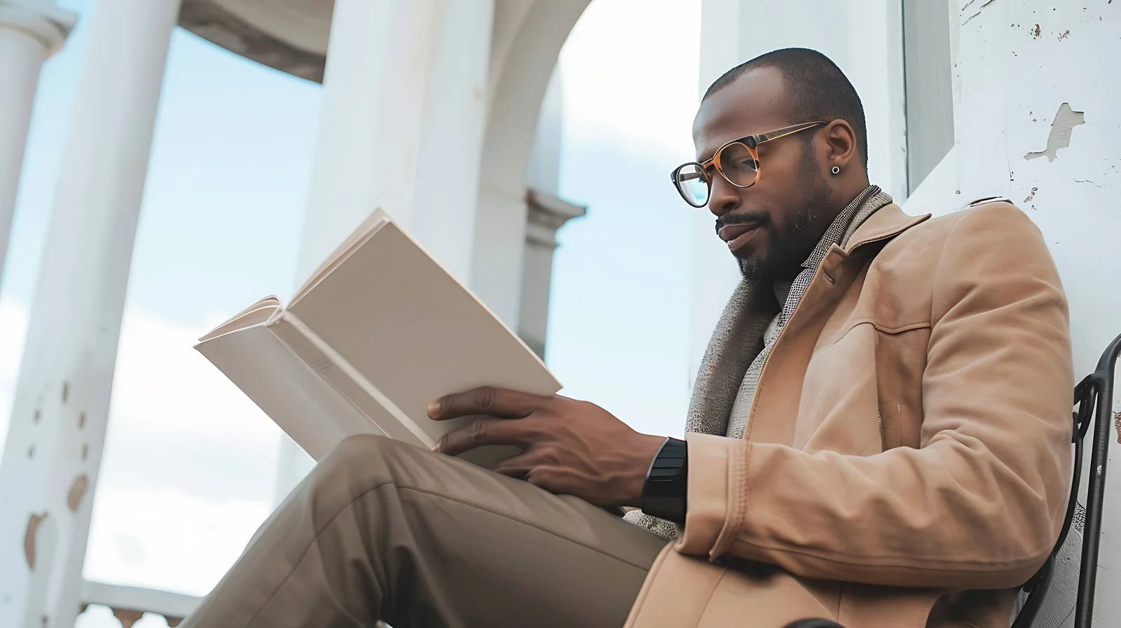 Serene Man Reading on Terrace — free download from Dotvec