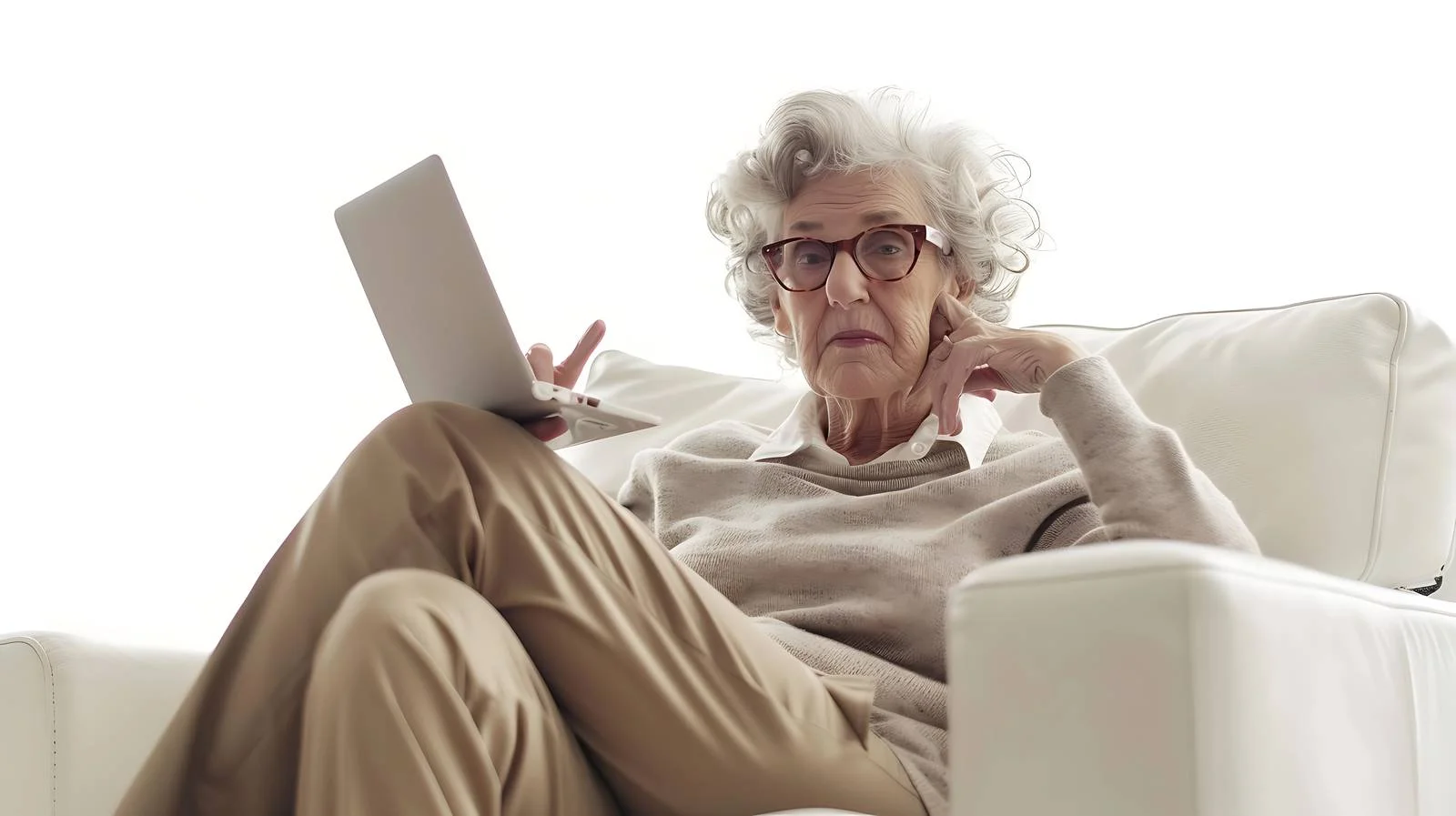Senior Woman with Notebook and Laptop — free download from Dotvec