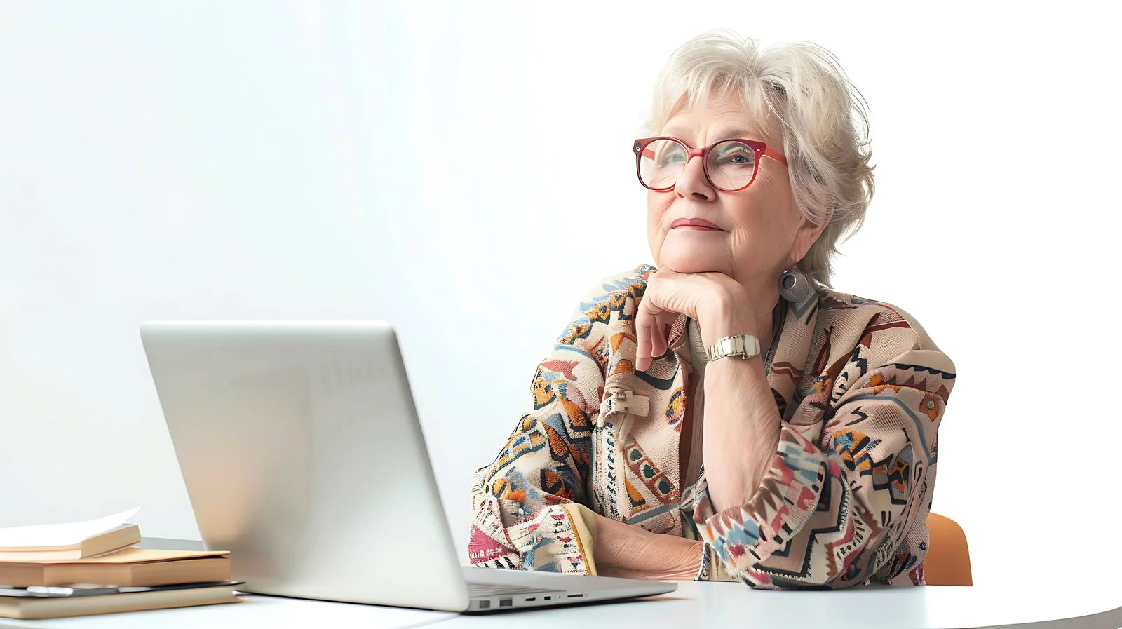 Senior Woman with Notebook and Laptop — free download from Dotvec