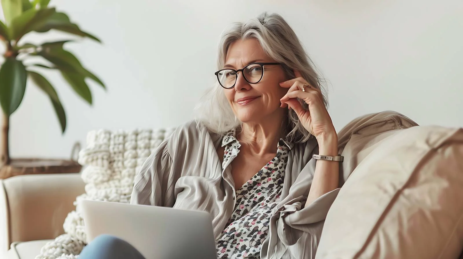 Senior Woman Using Laptop and Notebook — free download from Dotvec
