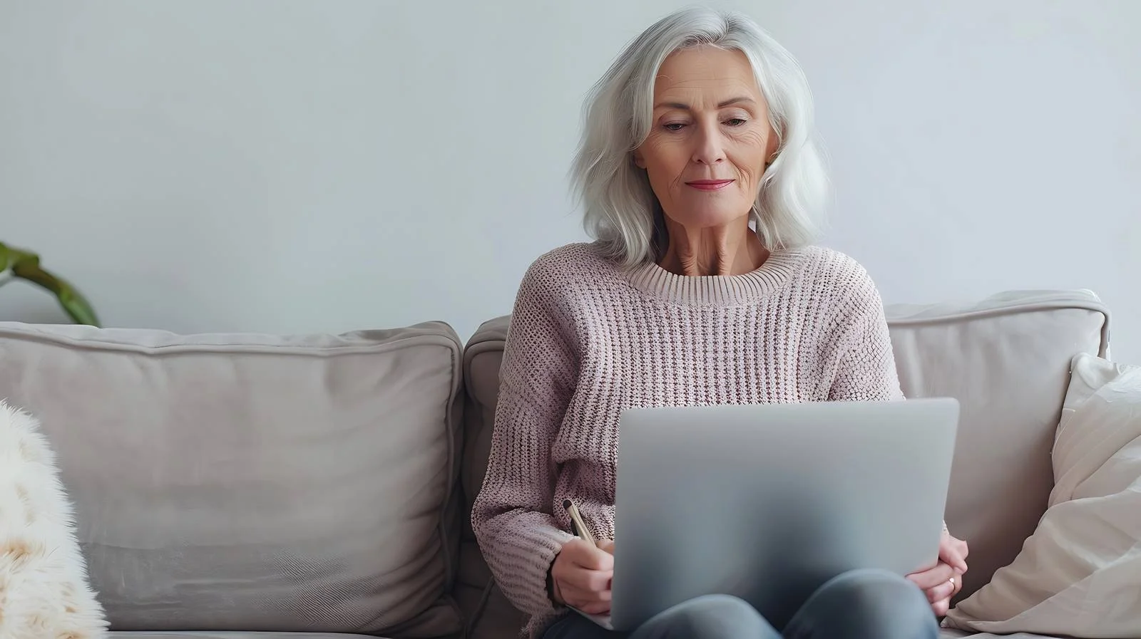 Confident Senior Woman with Notebook and Laptop — free download from Dotvec