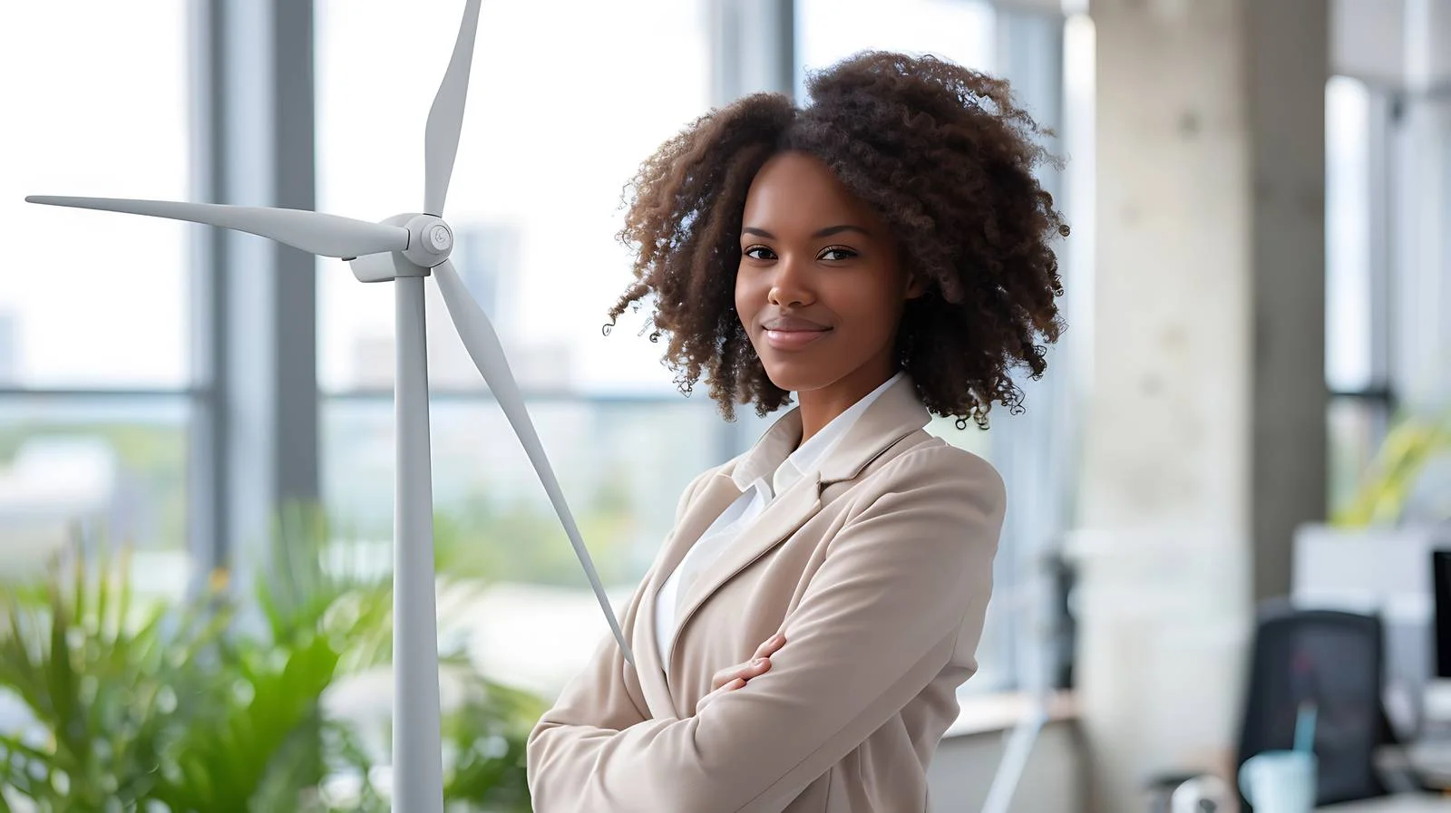 Empowering Woman with Wind Turbine Model — free download from Dotvec