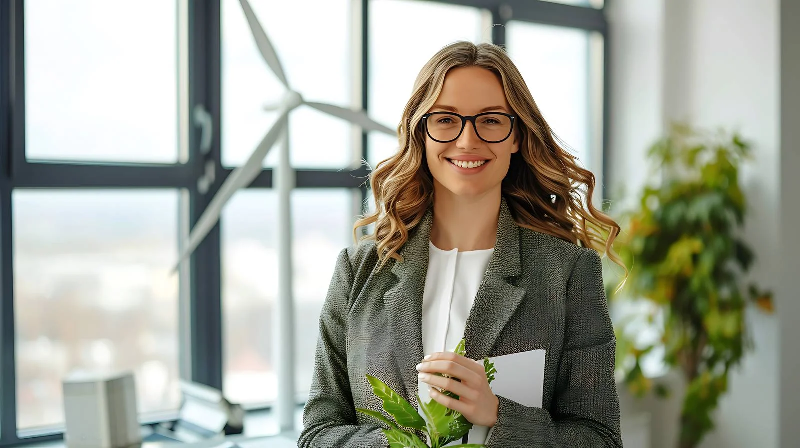 Professional Woman Office with Wind Turbine Model — free download from Dotvec