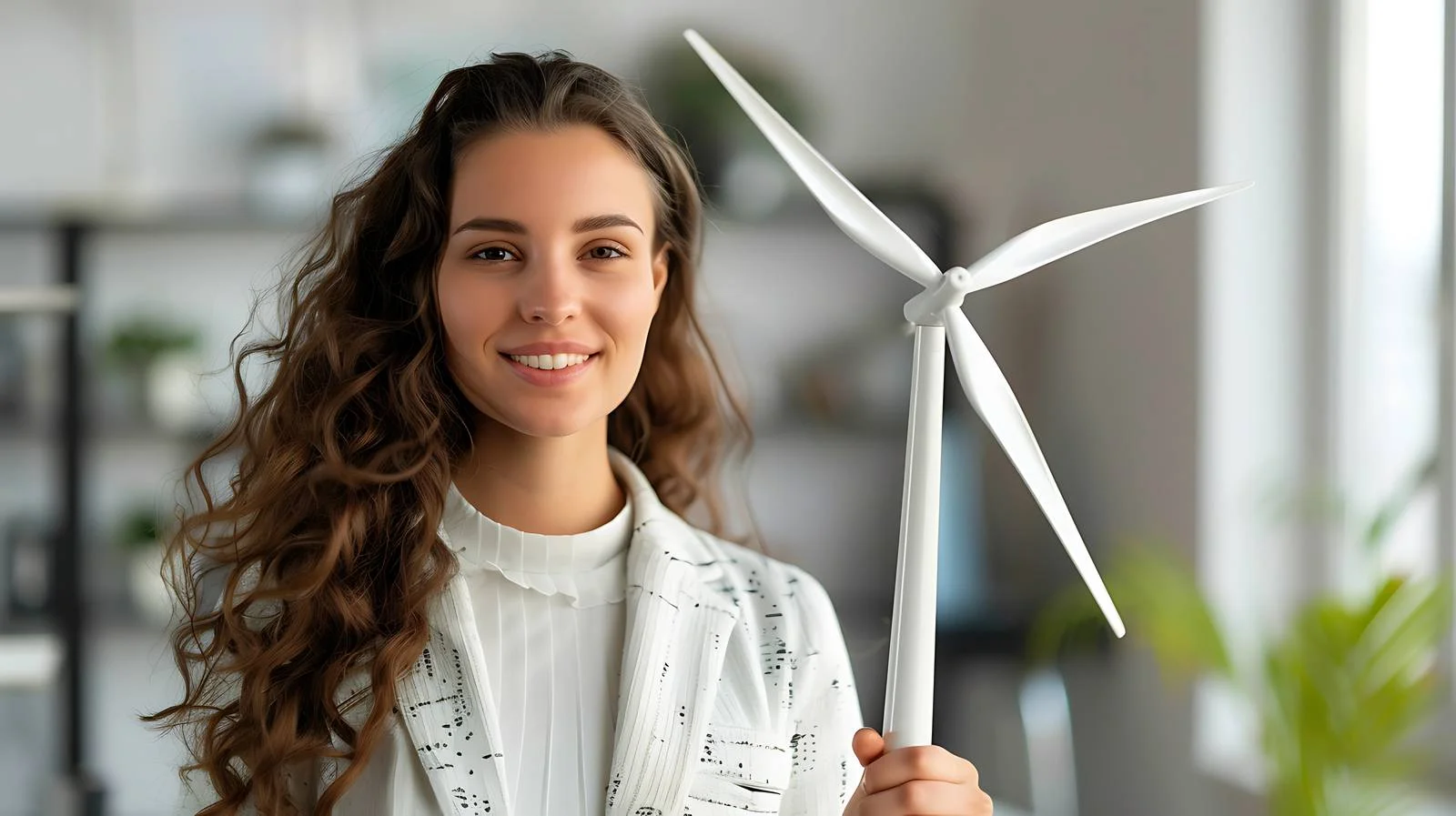 Eco-friendly Business Professional with Wind Turbine Model — free download from Dotvec