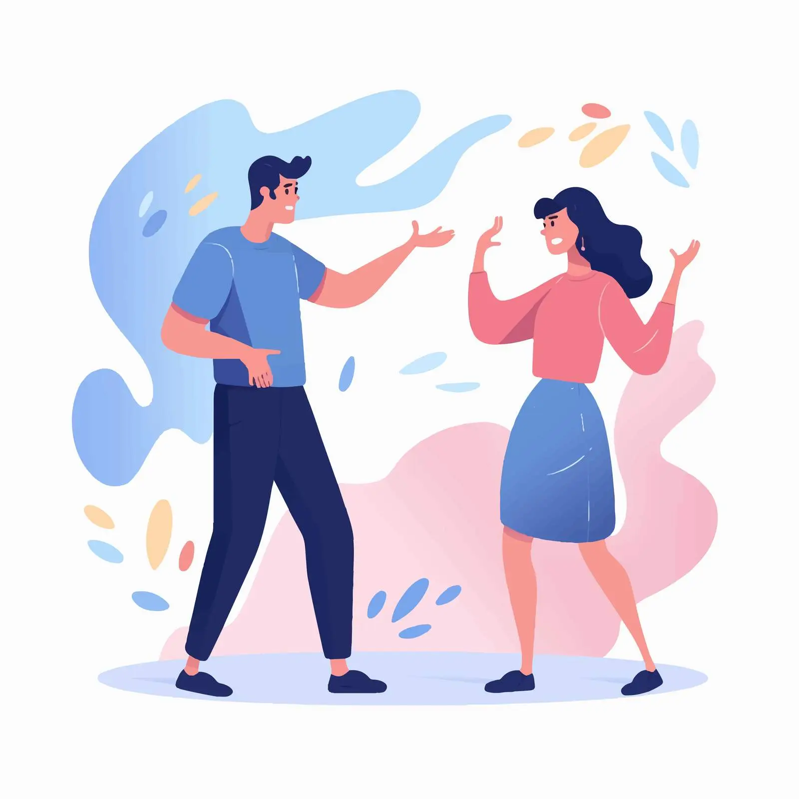Colorful Cartoon Couple Conflict on White Background – free social interactions image from Dotvec
