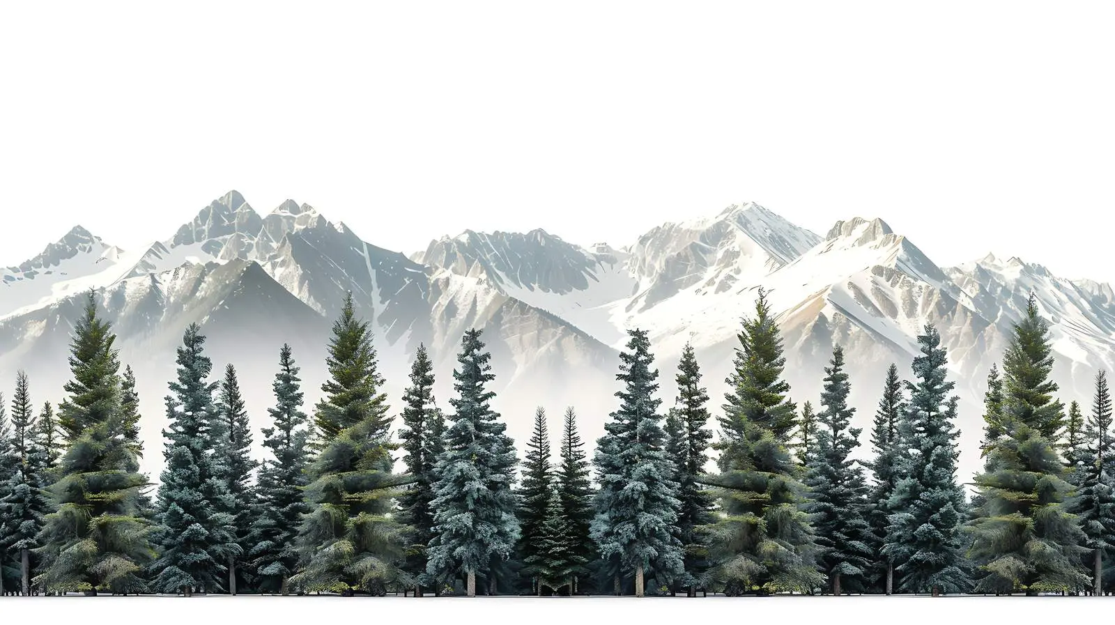 Isolated Coniferous Trees and Mountains on White Background – free travel photography image from Dotvec