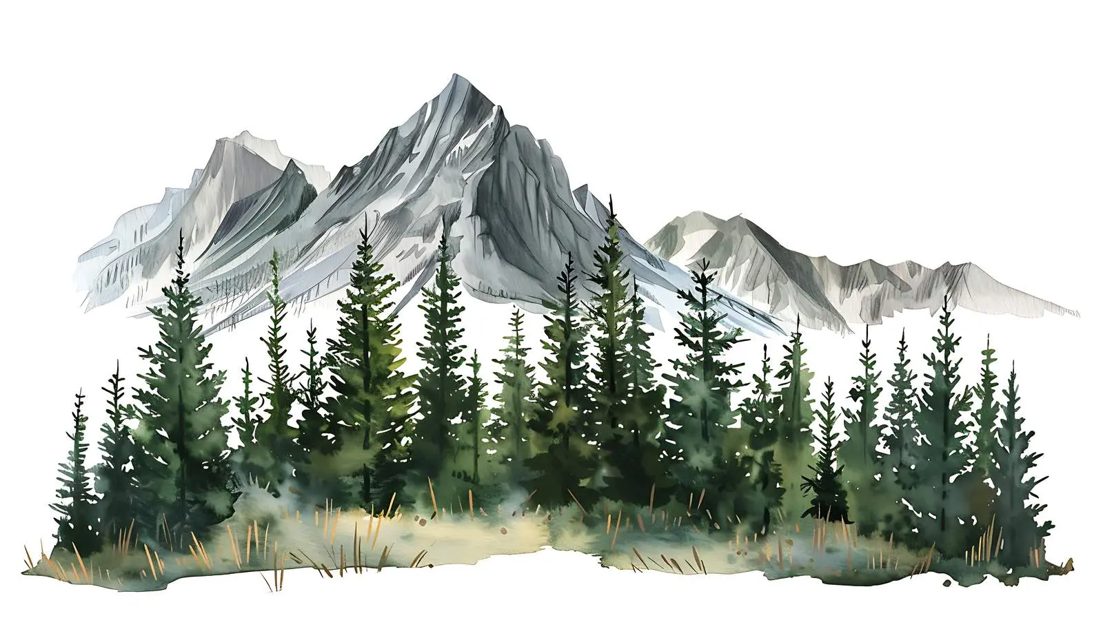 Coniferous Trees and Mountains on White Background – free coniferous image from Dotvec