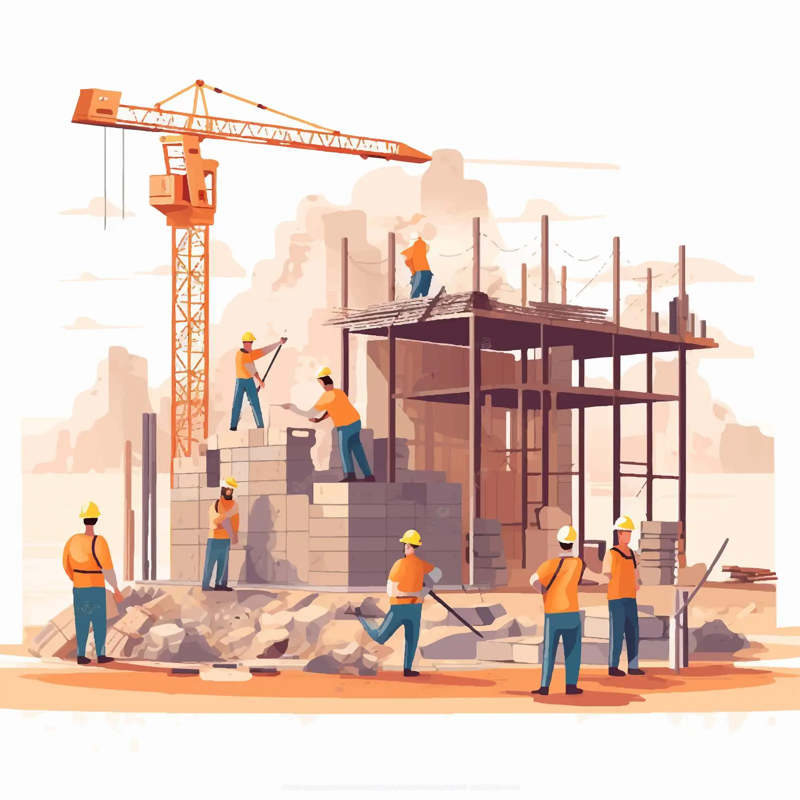 Construction Site Workers Vector Illustration — free download from Dotvec