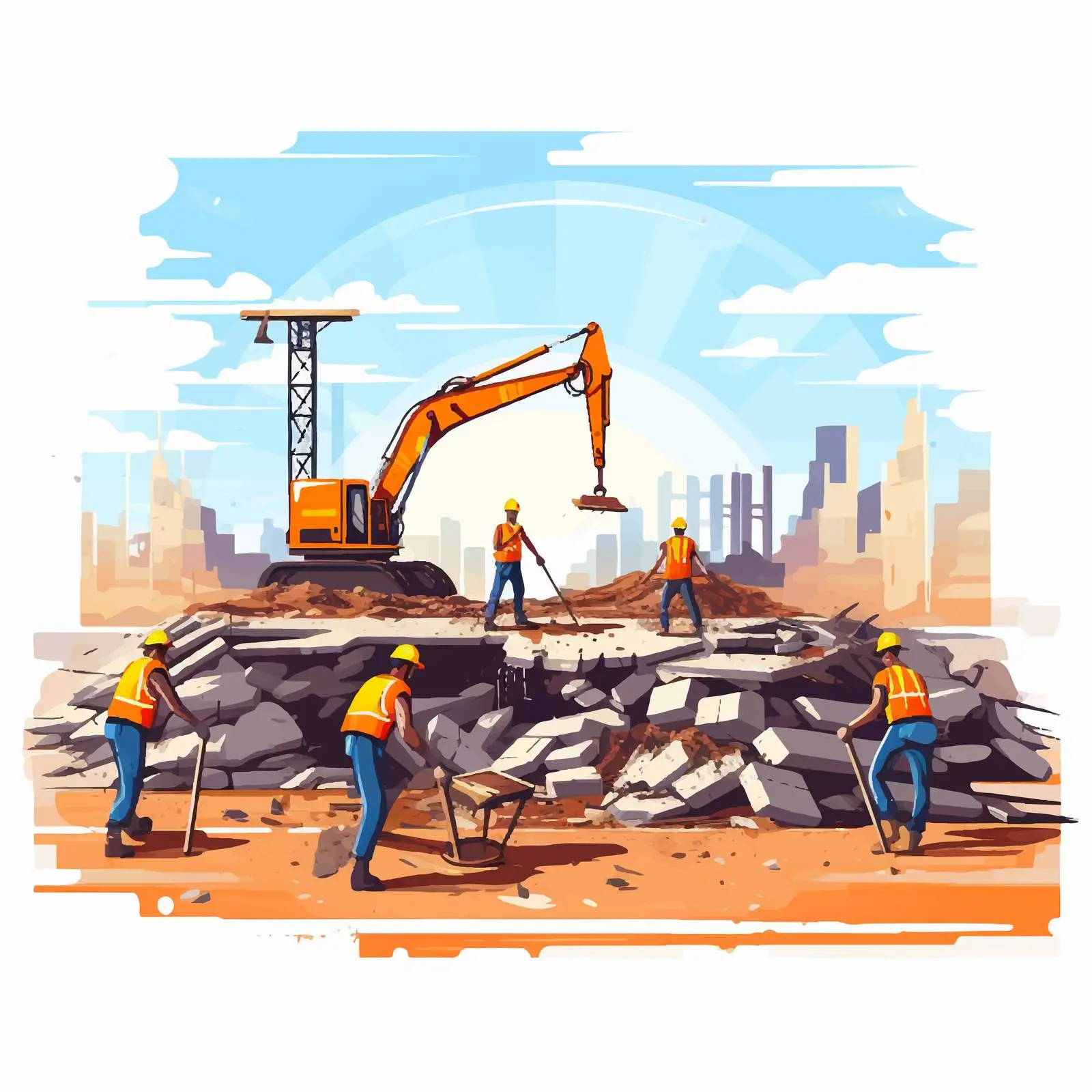Construction Site Workers Vector Illustration — free download from Dotvec