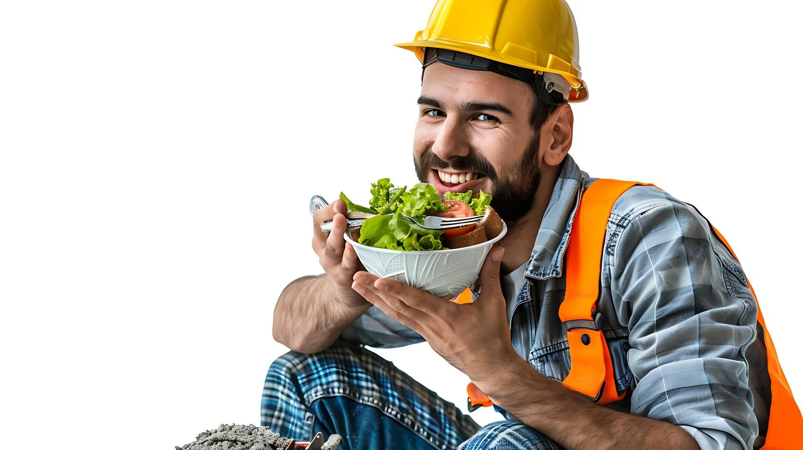 Outdoor Construction Worker Enjoying Salad Break — free download from Dotvec