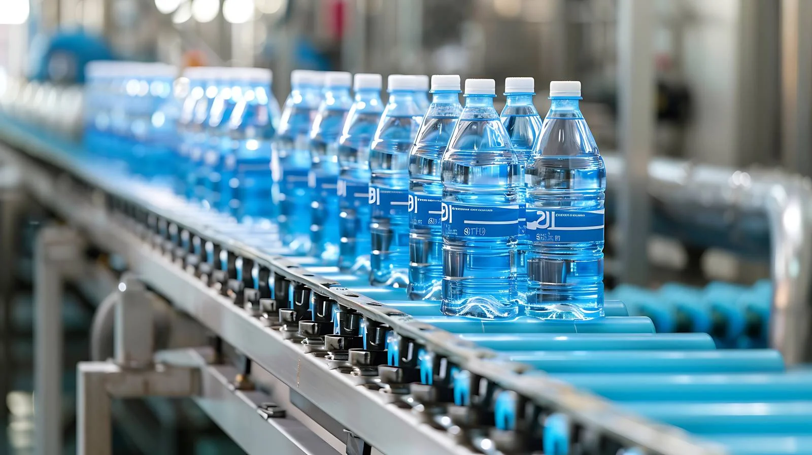 Bottled Water Packaging Line at a Factory — free download from Dotvec