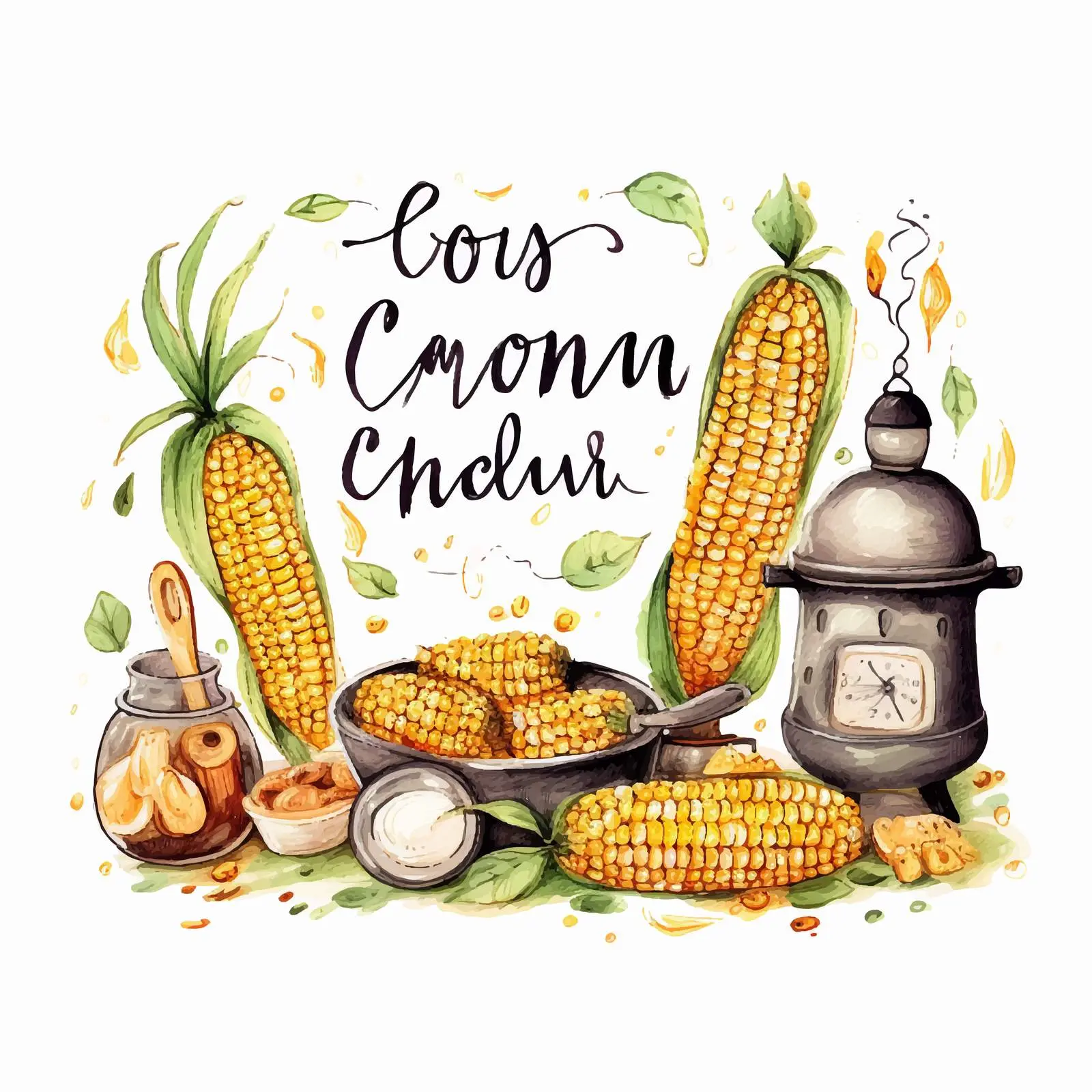 Hand Lettering Passion for Cooking with Boiled Corn – free tasty food image from Dotvec