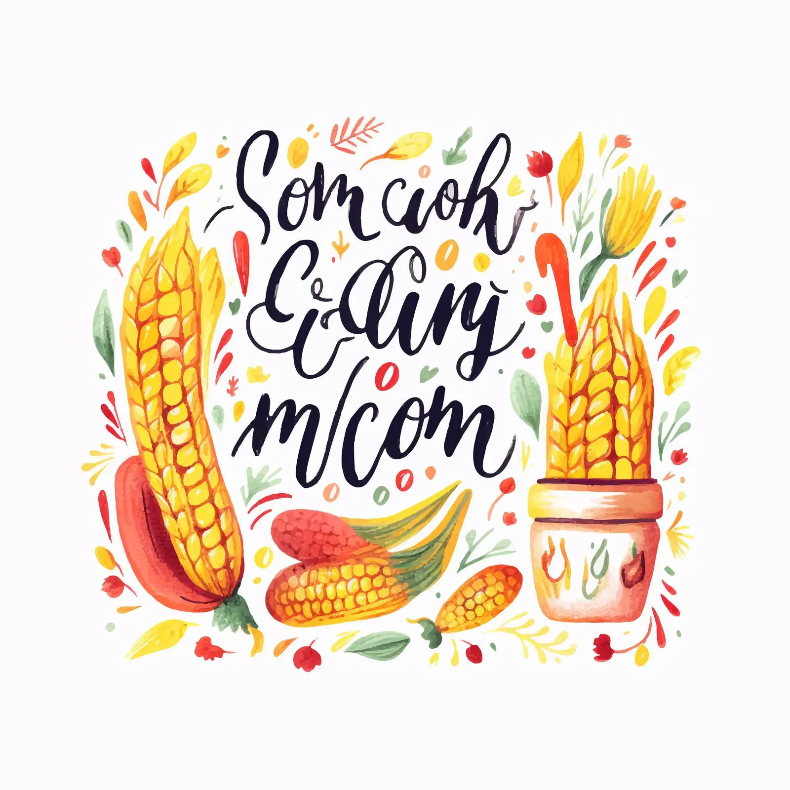 Hand Lettering Passion for Cooking with Boiled Corn – free culinary illustration image from Dotvec