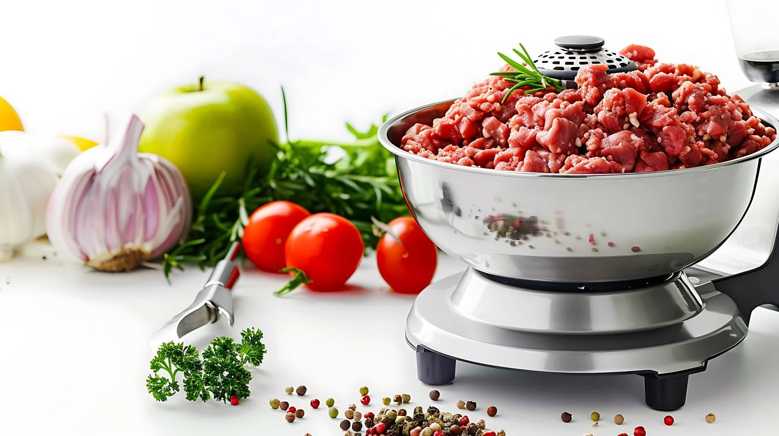 Grinding minced meat with electric grinder — free download from Dotvec