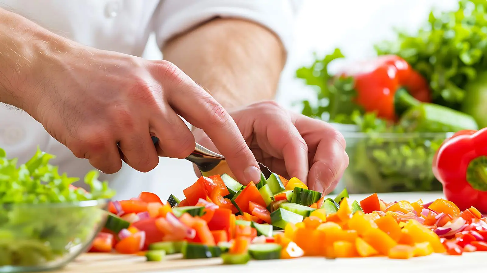 Close-up of Chef Preparing Fresh Vegetable Salad – free dinner image from Dotvec