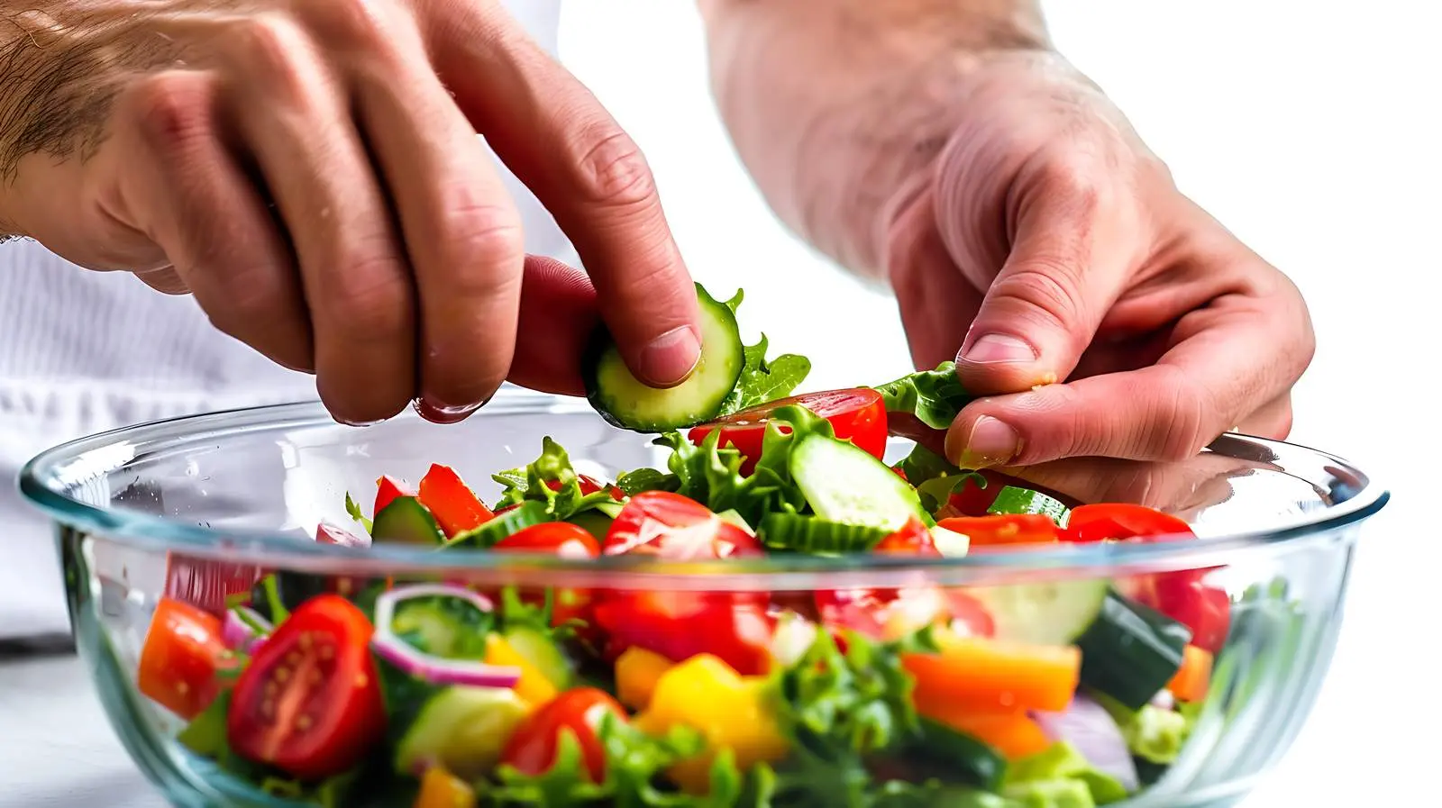 Closeup of Hands Preparing Vegetable Salad — free download from Dotvec