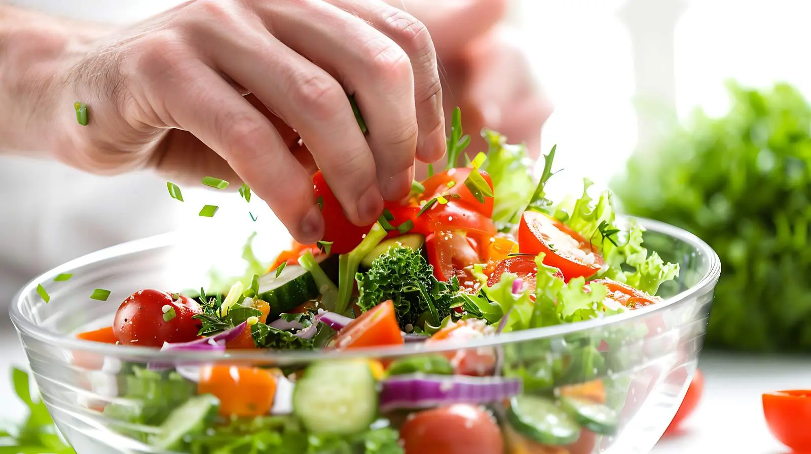 Chef Preparing Fresh Vegetable Salad Closeup — free download from Dotvec