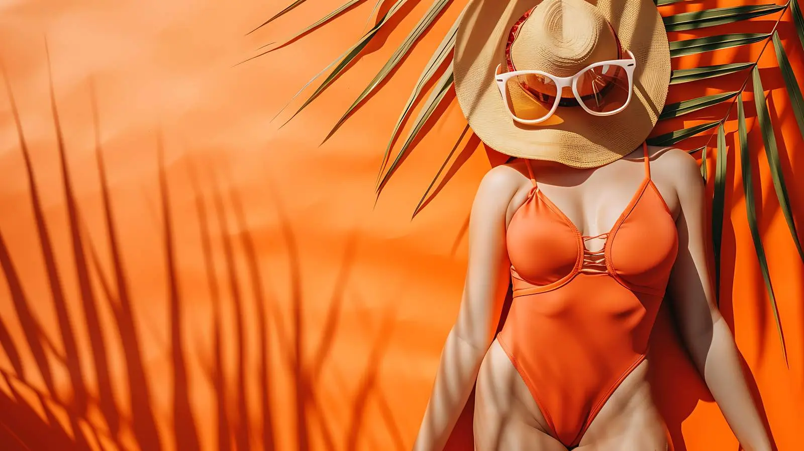 Female Swimsuit with Sunglasses on Tropical Background — free download from Dotvec
