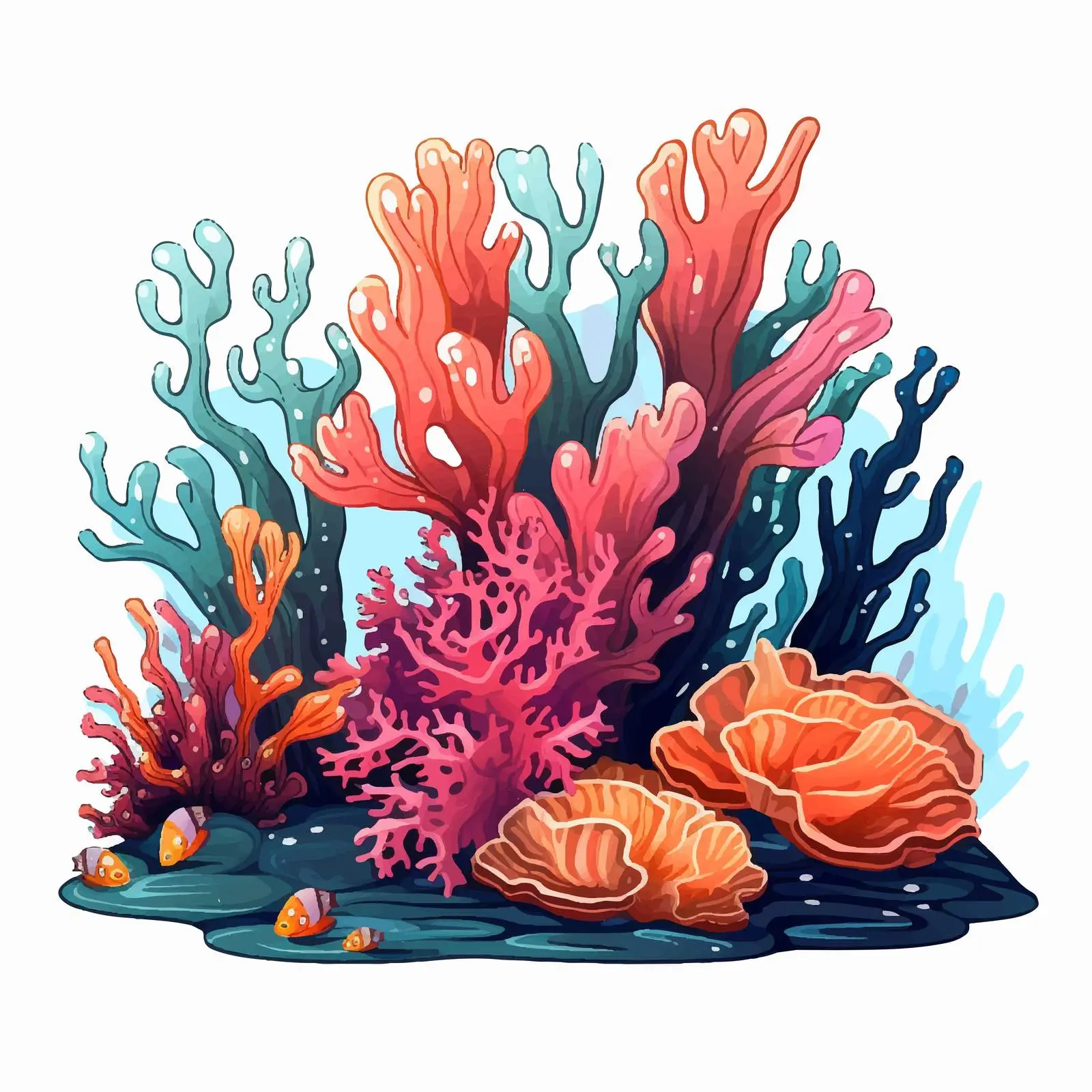 Cartoon Line Vector Illustration of Coral Reefs – free watercolor effect image from Dotvec