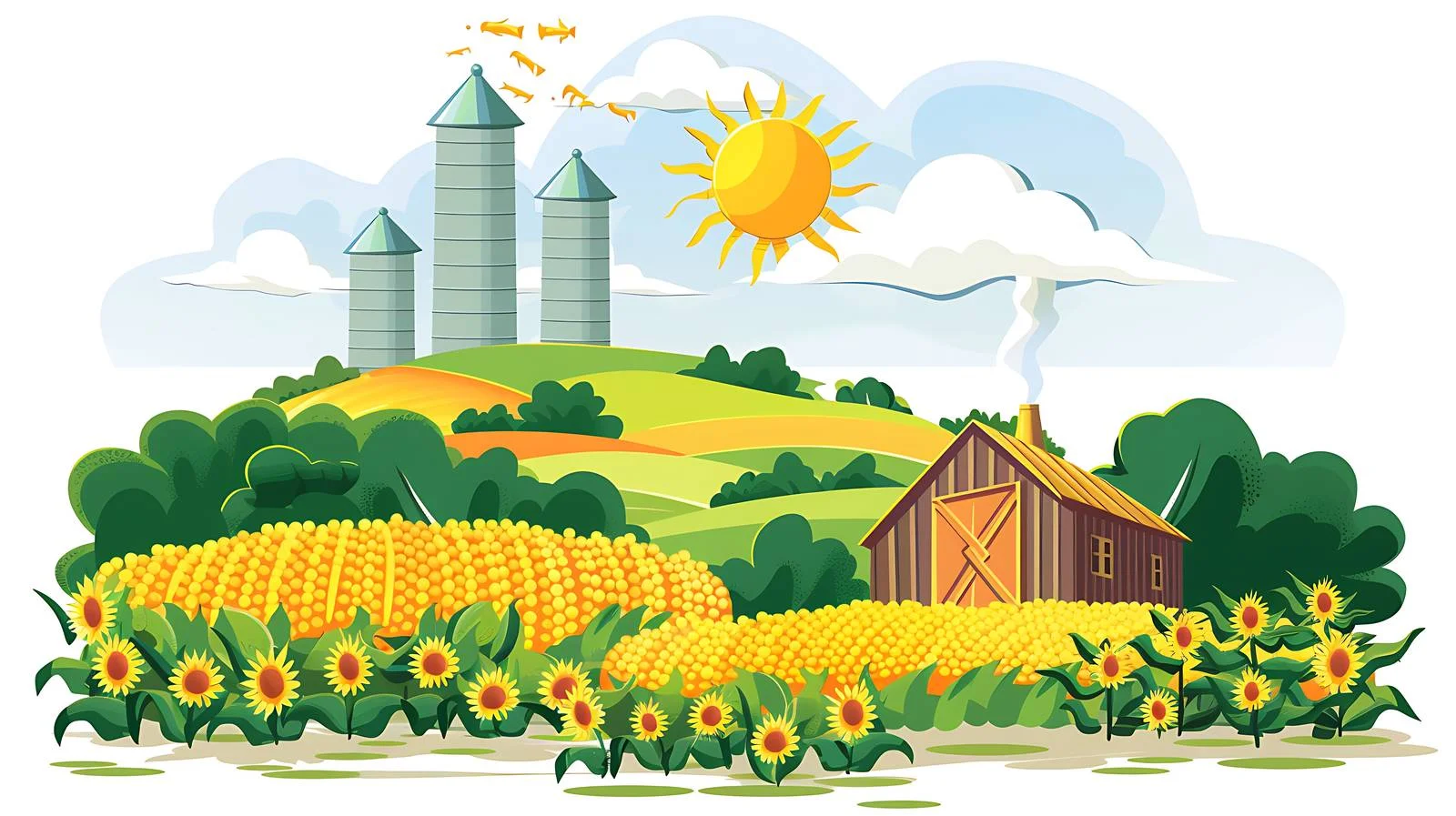 Idyllic Cornfield and Silos on Sunny Day — free download from Dotvec