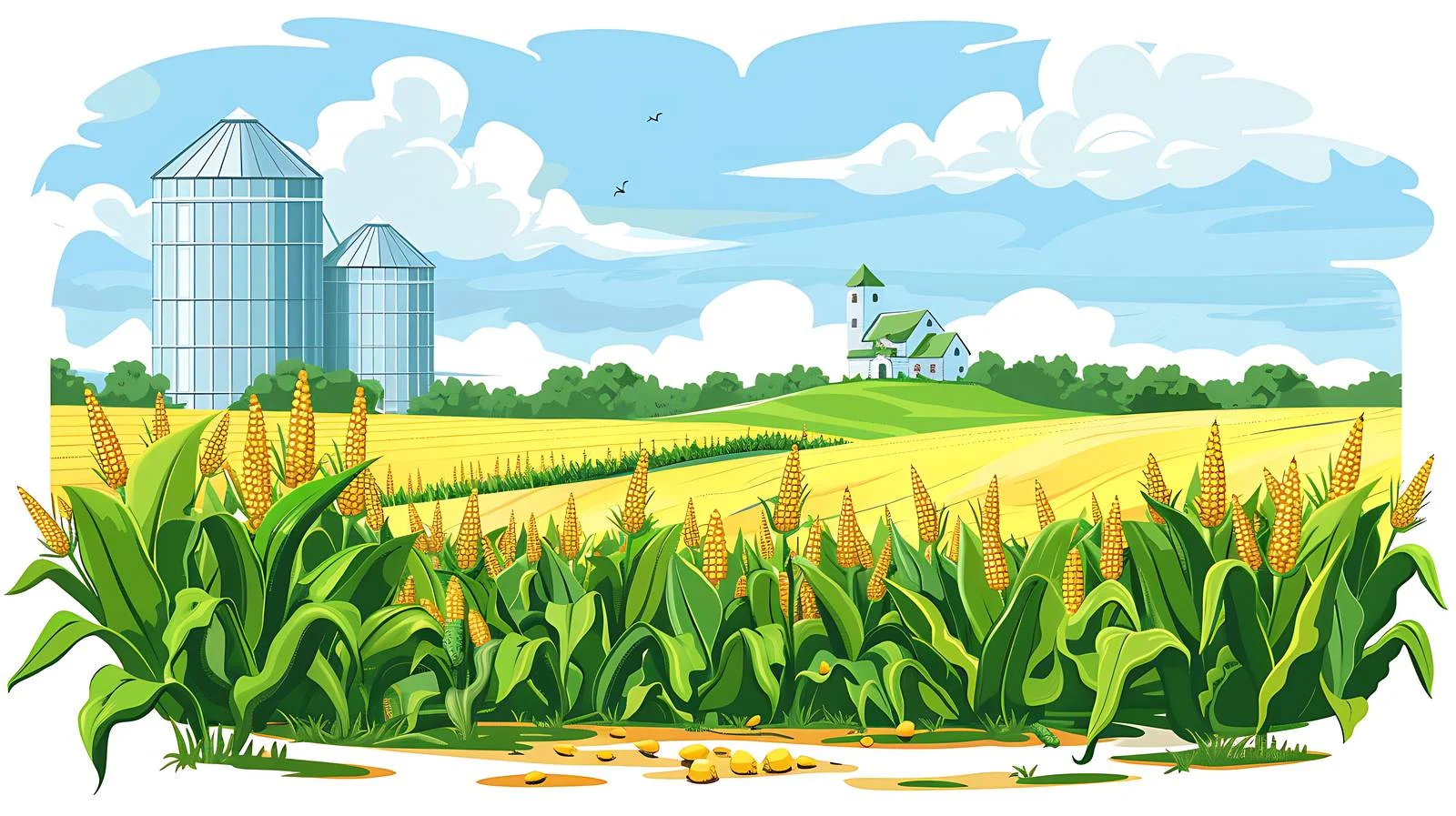 Rural landscape with isolated silos under clouds — free download from Dotvec