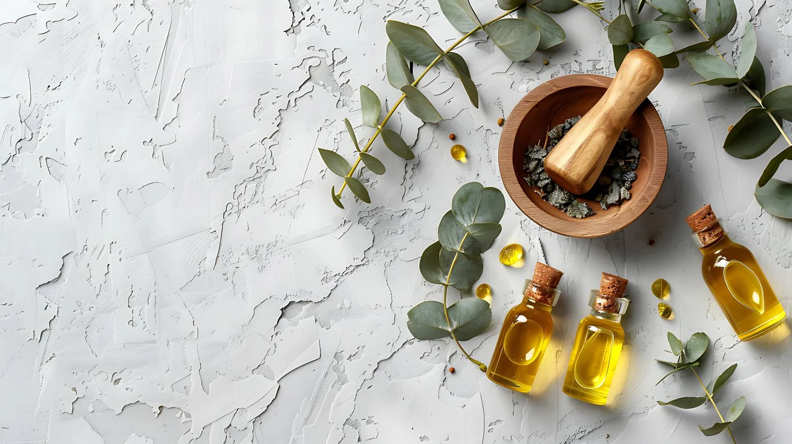 Cosmetic Oil Bottles Collection with Wooden Tools — free download from Dotvec